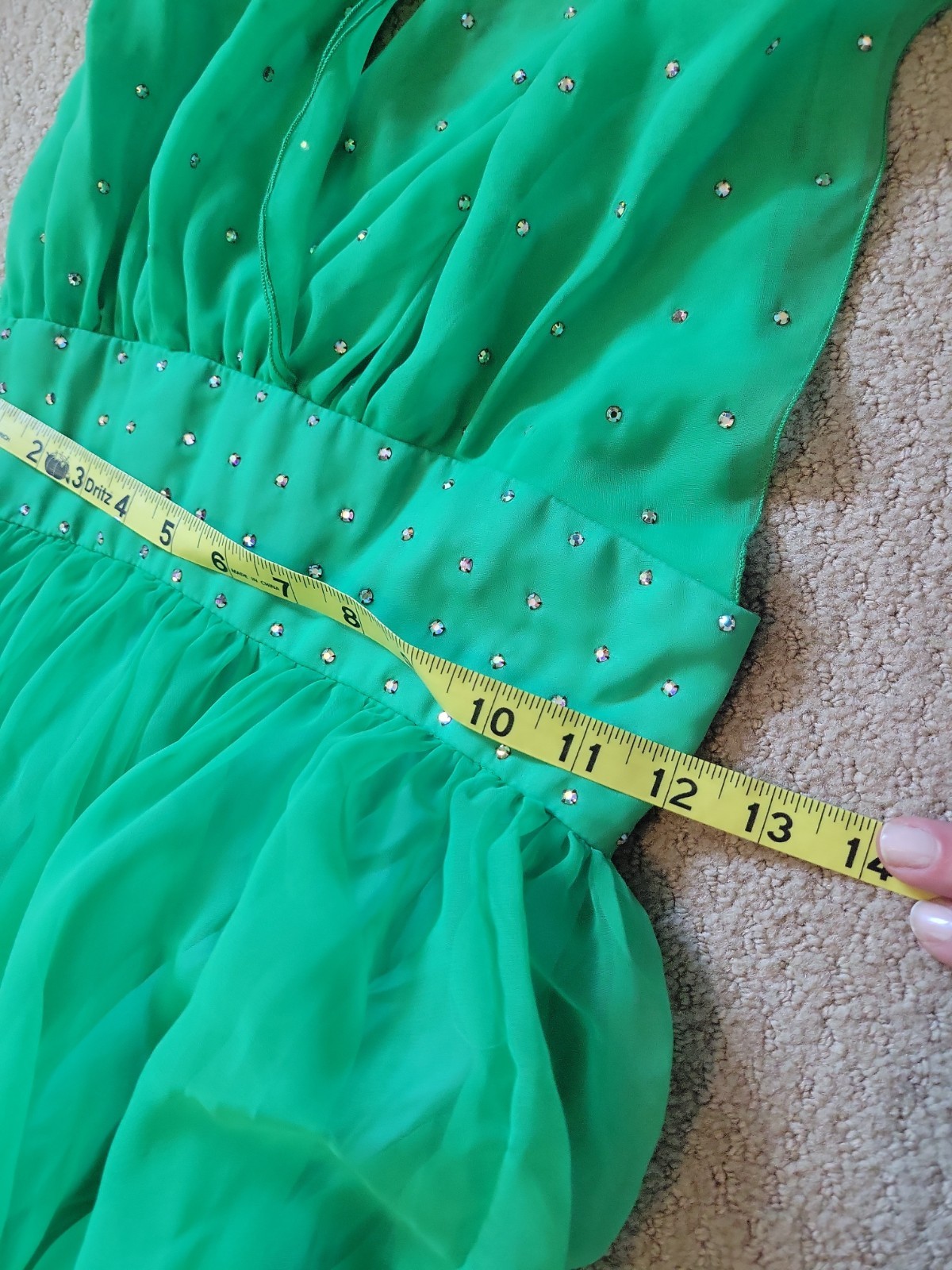 Green Vintage Rhinestone Chiffon Gown Dress Formal Size 0 Mike Benet Formals