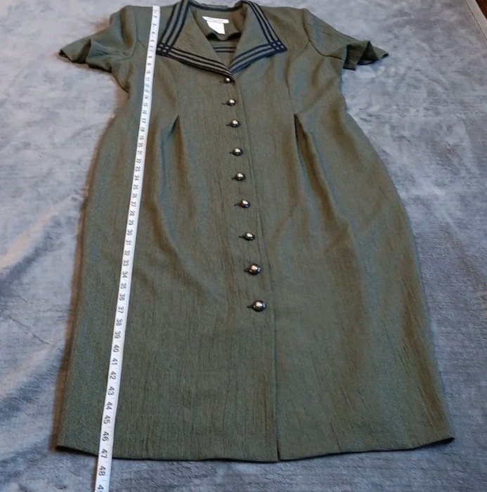 Academia Olive Green Button-Down Maxi Dress Edwardian Victorian Vintage 12P