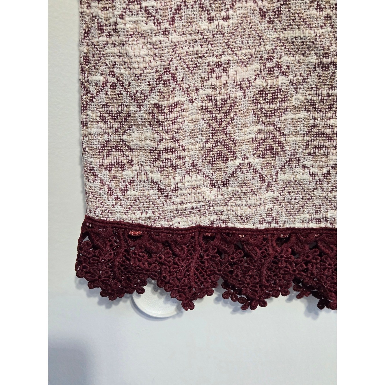 NWT Xtraordinary Ivory Wine Tweed Dress Crochet Hem Small