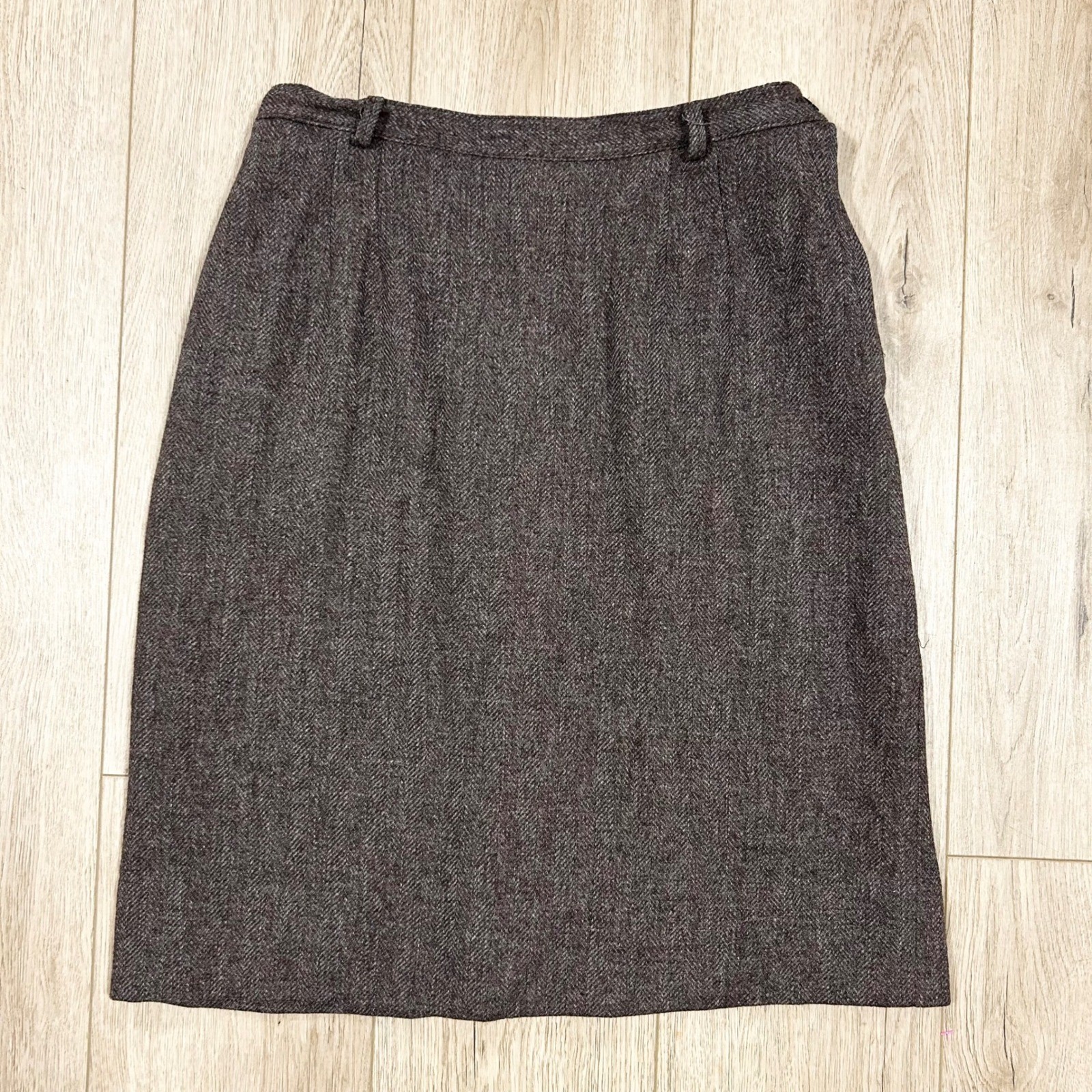 Vintage 50s Summit of Boston Herringbone Wool Pencil Skirt Brown Grey Pockets
