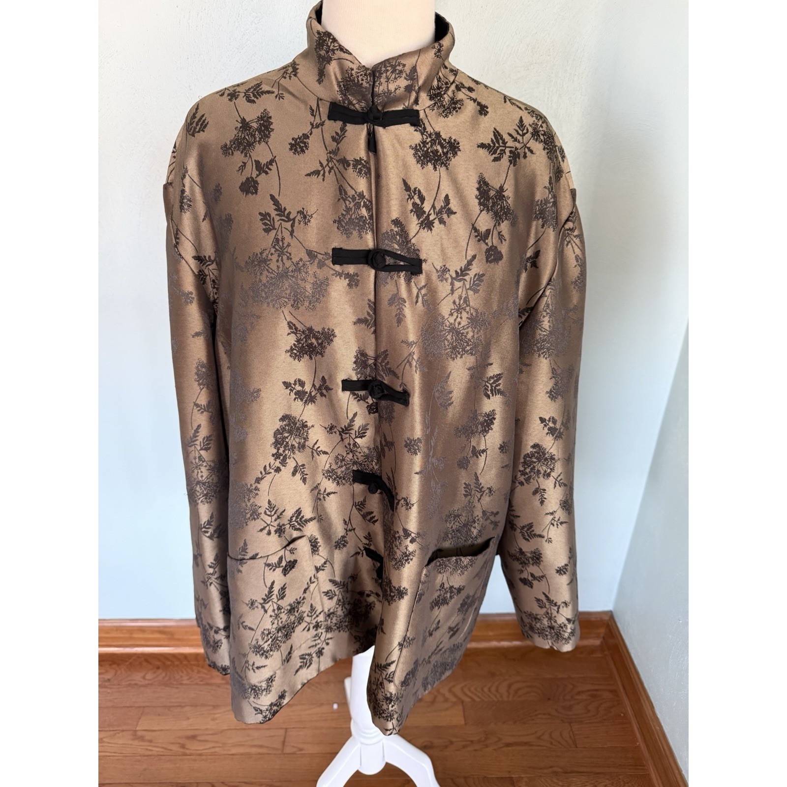 Vintage Chinese Tunic Jacket Kimono Mandarin Collar Frog Button Closure Sz XL
