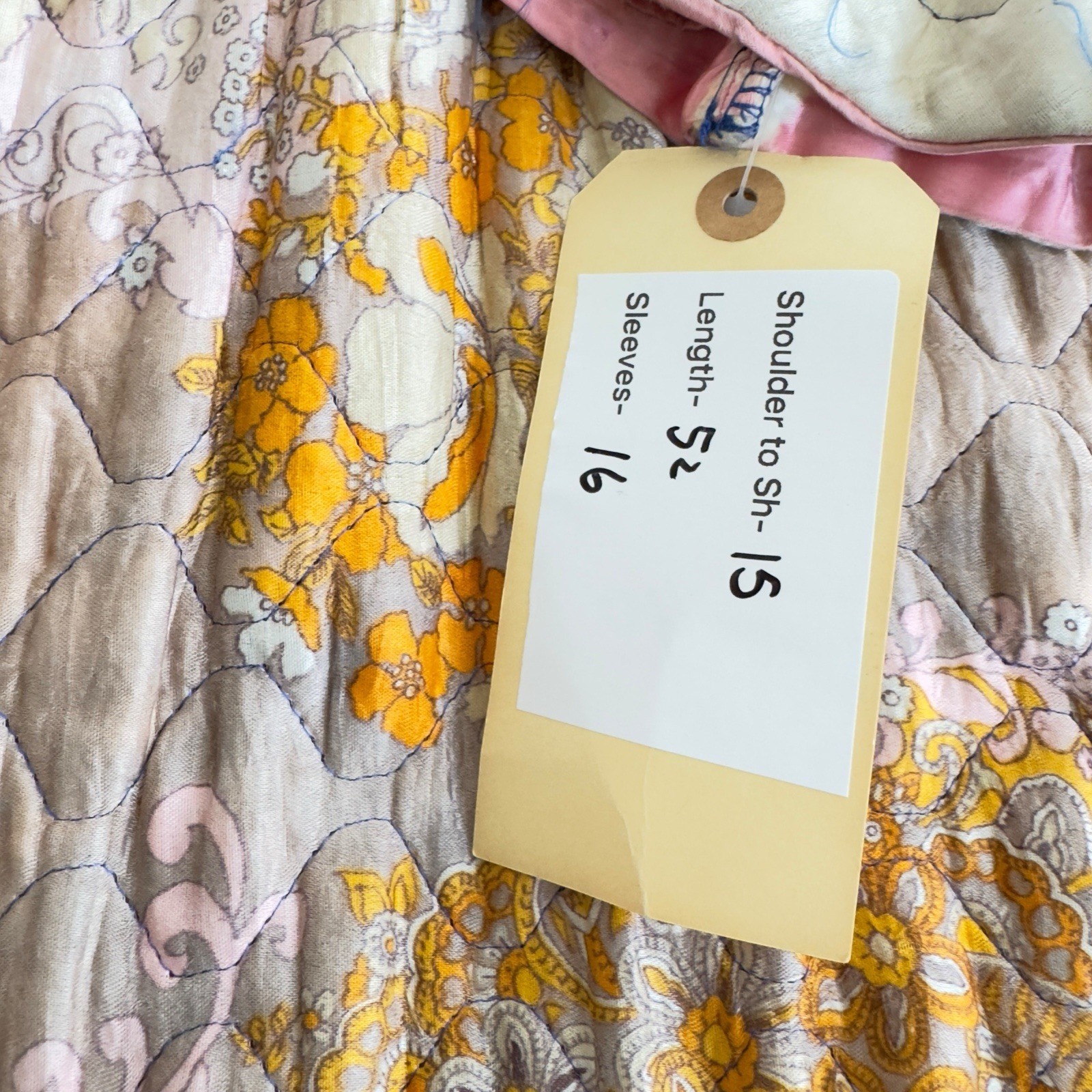 Vintage 1960s Quilted Hostess Gown Pink Sash Lounge Robe Psychedelic Print