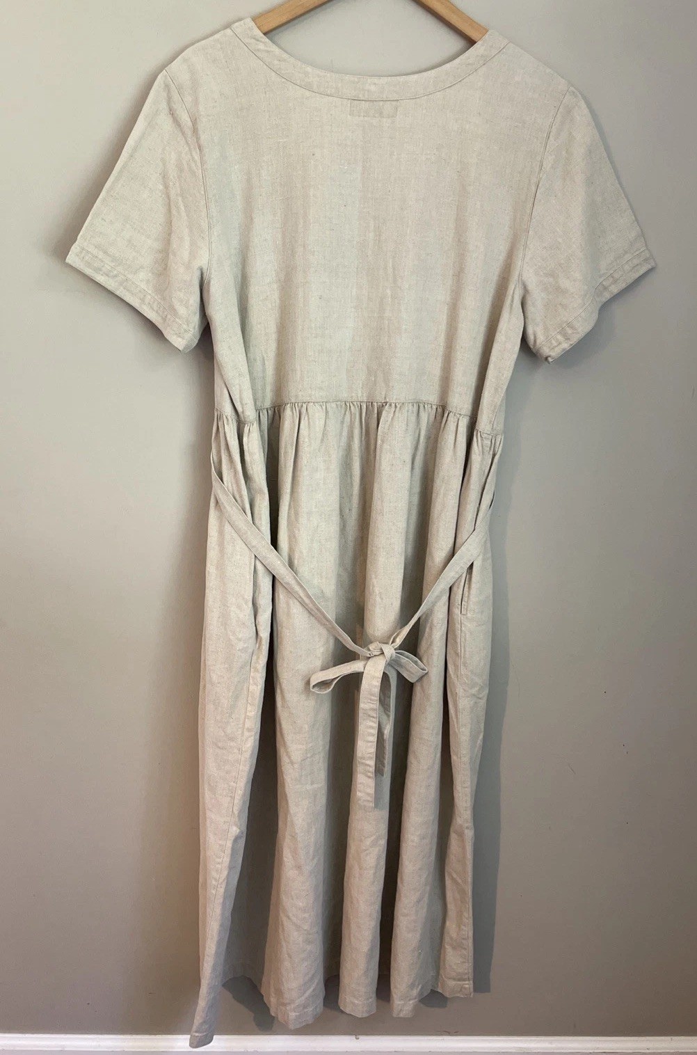 Vintage Bryn Connelly Prairie Dress Cottagecore Linen Blend Modest Pockets 14