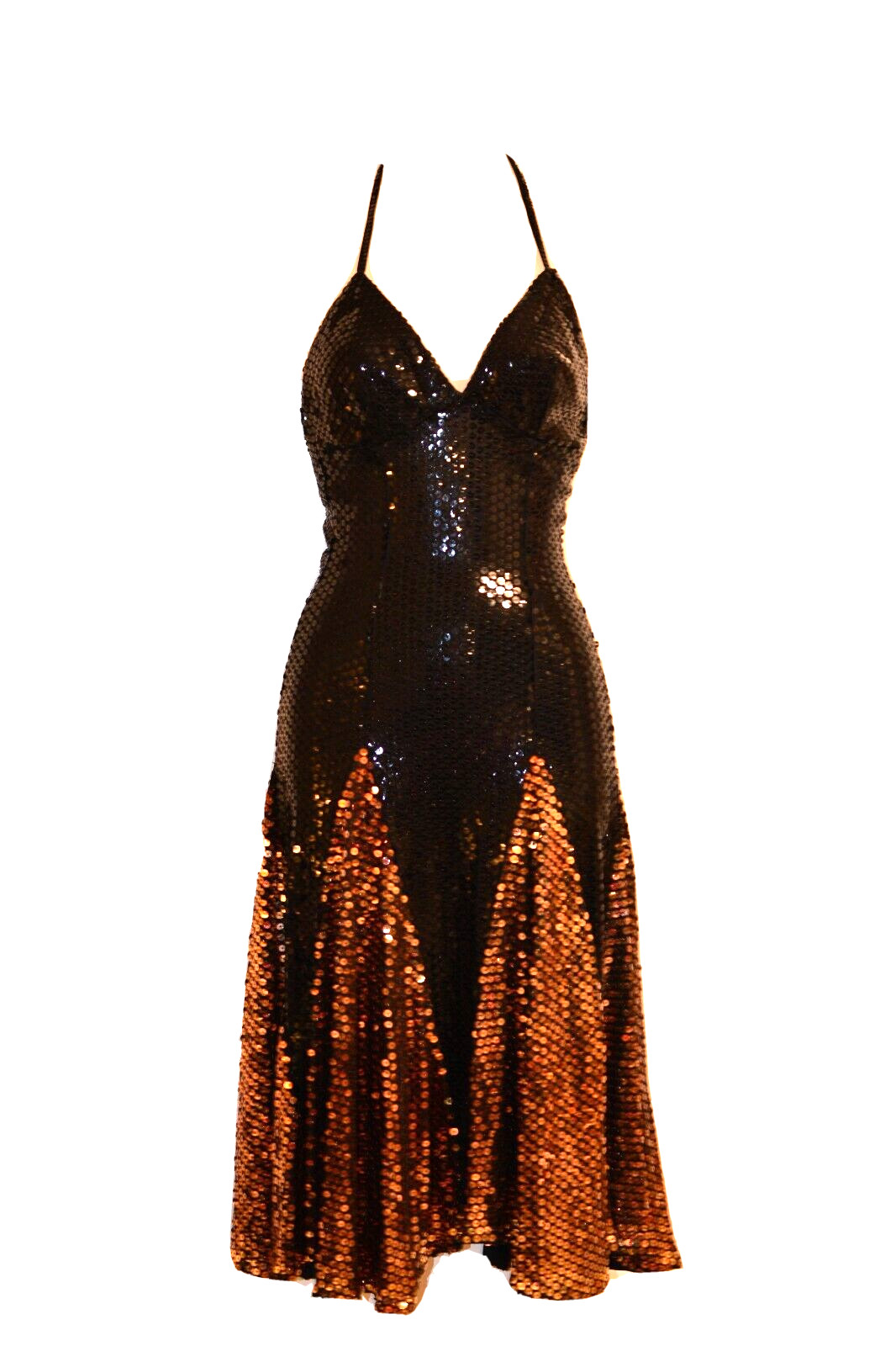 BOB MACKIE 1970s Disco Era Dress Black Gold Sequin Specialty Made LAINIE 00 XS