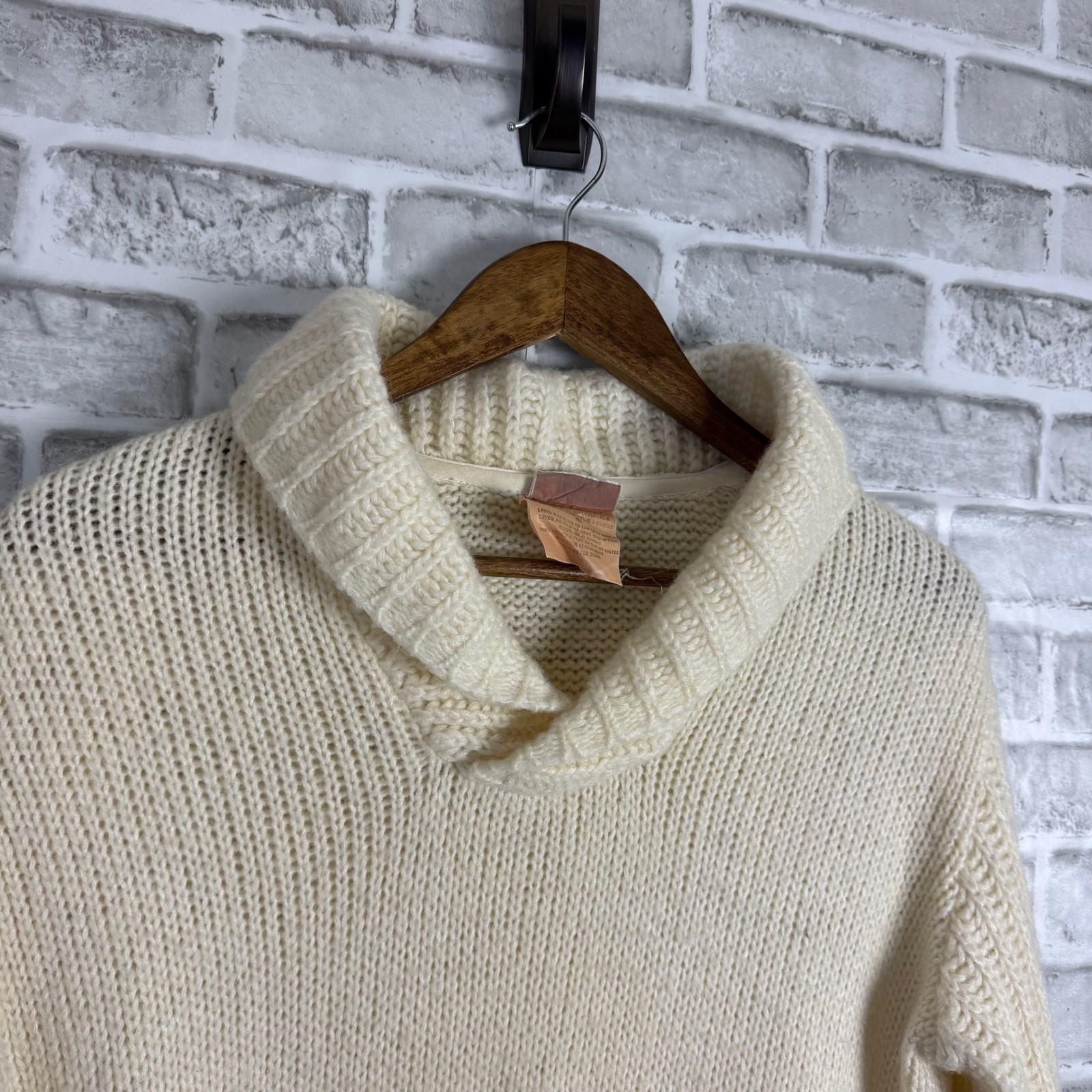 Courreges Hommes Paris Vintage Cream Shawl Collar Knit Sweater Made in France 1