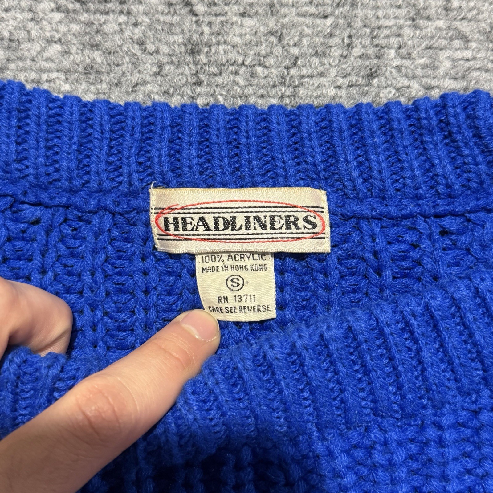 Vintage 1990s Headliners Blue Small Chunky Knit Sweater 100% Acrylic Oversized