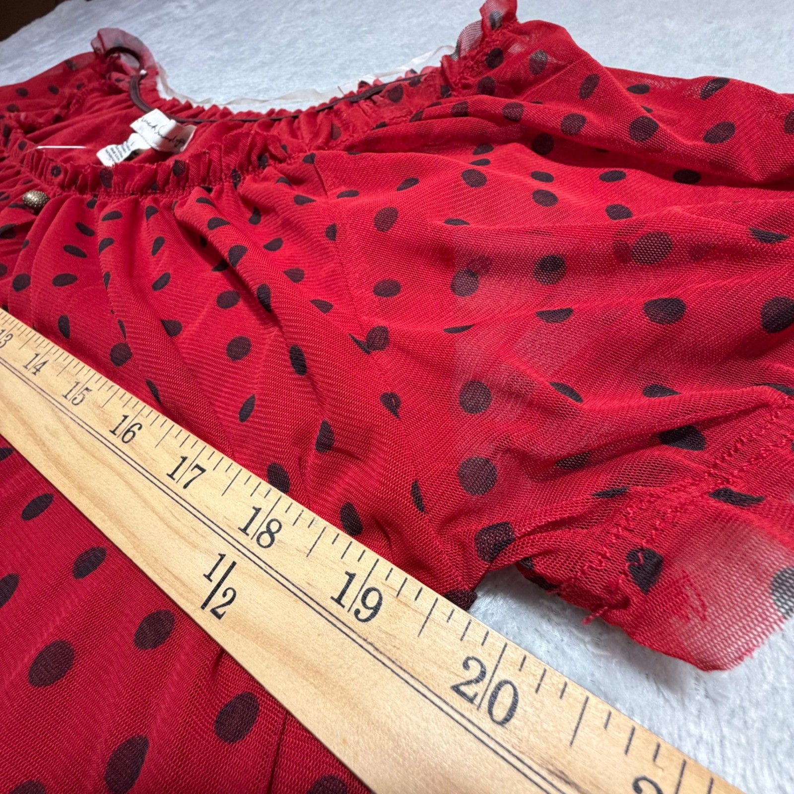 Vintage French Laundry Red Polka Dot Mesh NWT Blouse Size L Y2K Blouson Top