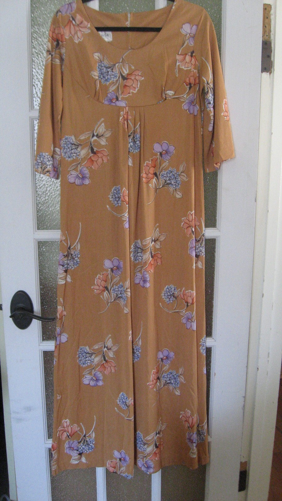 Vintage 70s Peach Floral Long Maxi Dress Hippie Boho Festival Garden Wedding M