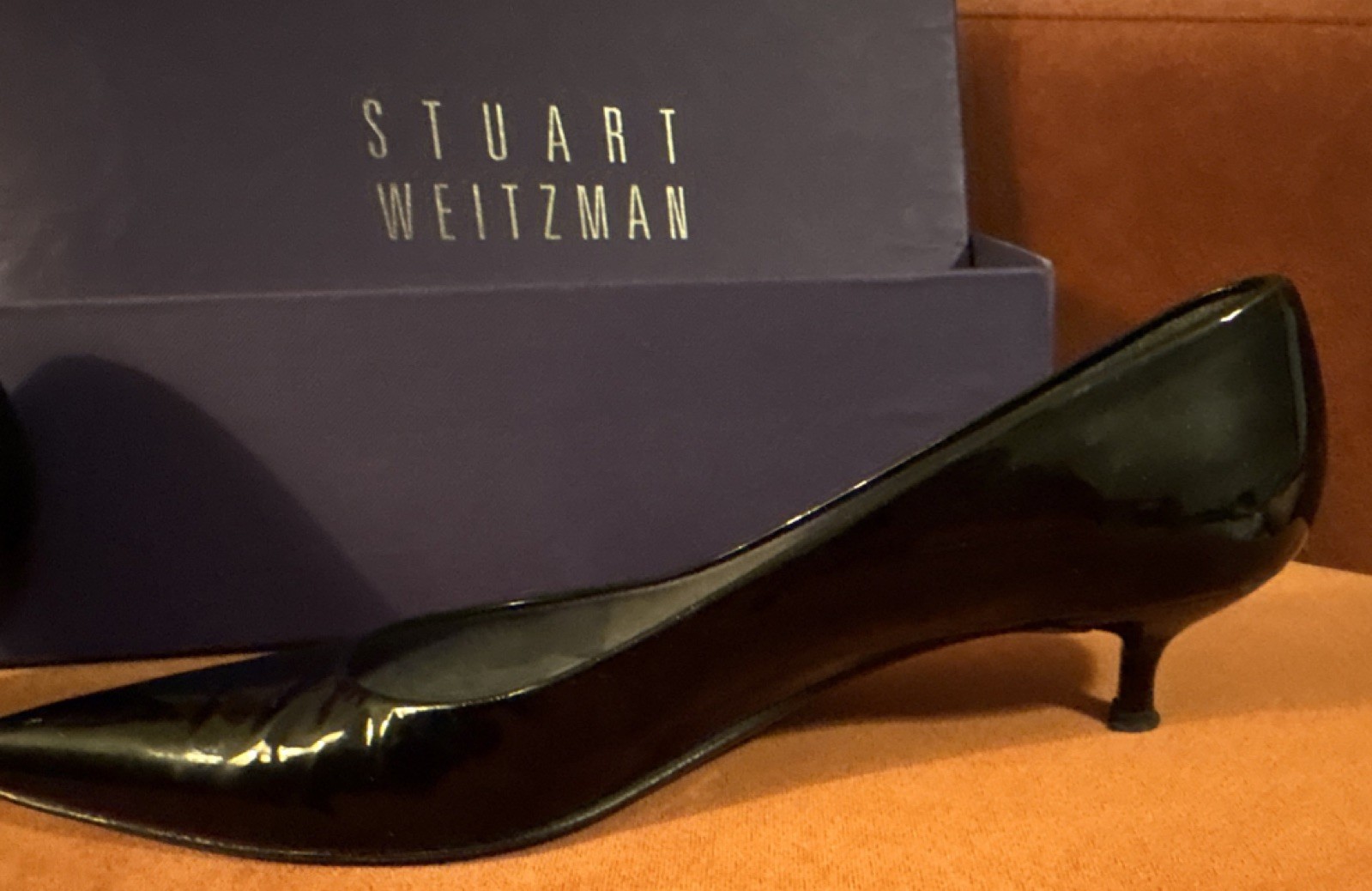 Stuart Weitzman Black Patent Leather Solid Pointed Toe Slip On Pumps 9