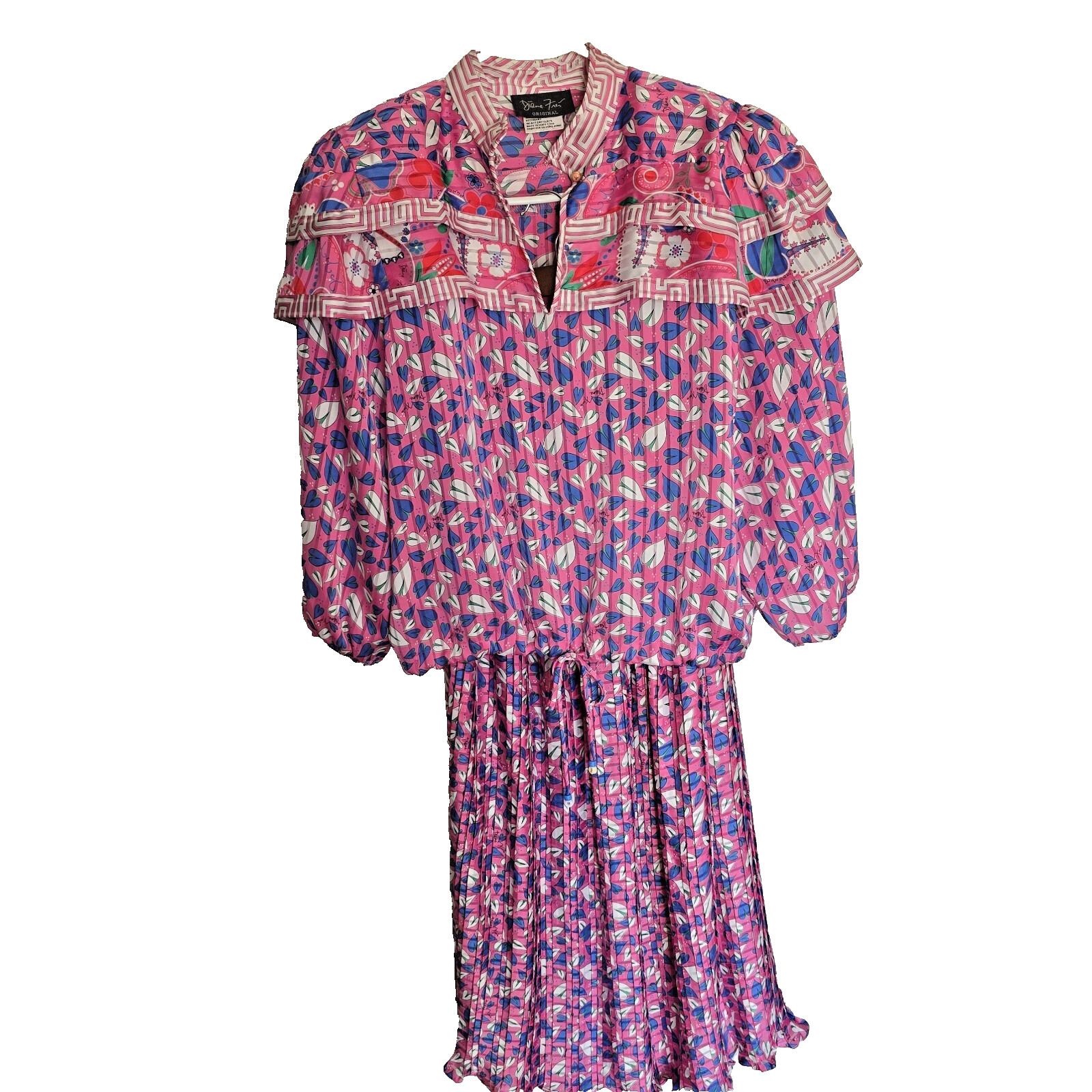 Vtg Diane Freis Pink Hearts Whimsical Top Skirt 3/4 Sleeve Dress Set Valentines