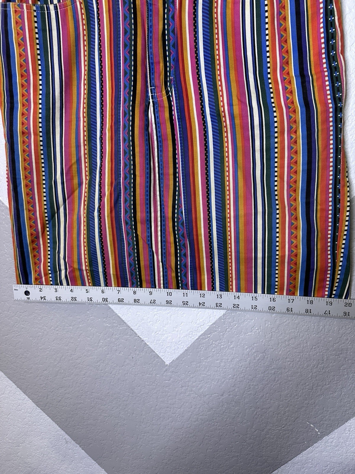 Vintage Skirt Gitano Tribal Stripe 1990s Pink White Blue Zipper Pocket Sz 11/12