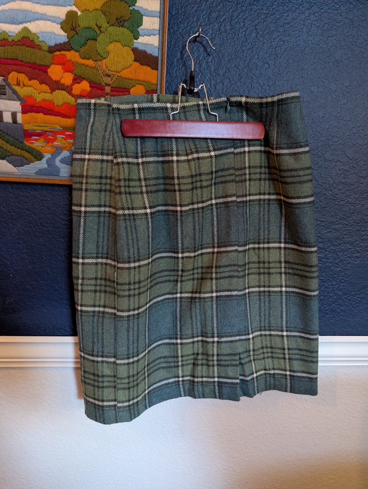VTG J G Hook Blue Green Wool Blend Plaid Short Punk Prep Skirt Sz 12 Large L