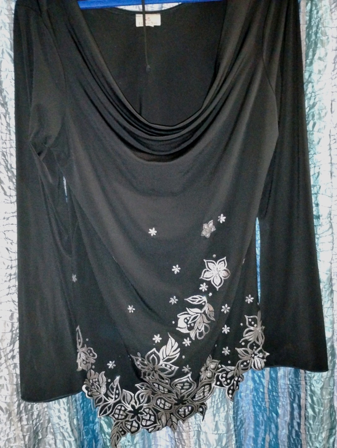 90s Y2K Assymetrical Hem Bell Sleeve Plus Size 2XL Top Silver Glitter Whimsigoth