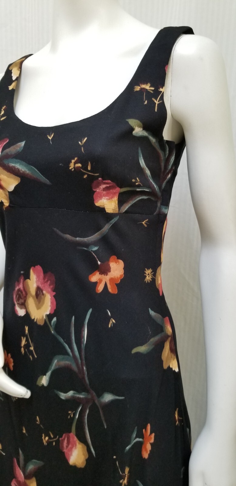 Vintage 1990’s JAY JACOBS Black Floral Rayon Tie Back Dress – Size S/M – EUC