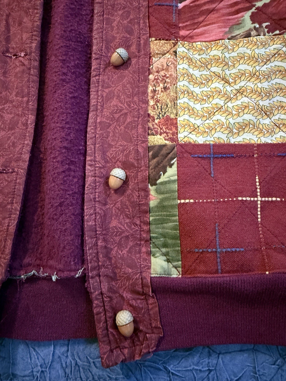 Vintage Handmade Quilted Patchwork Jacket Fleece Lined Boho Grandma-Core EUC