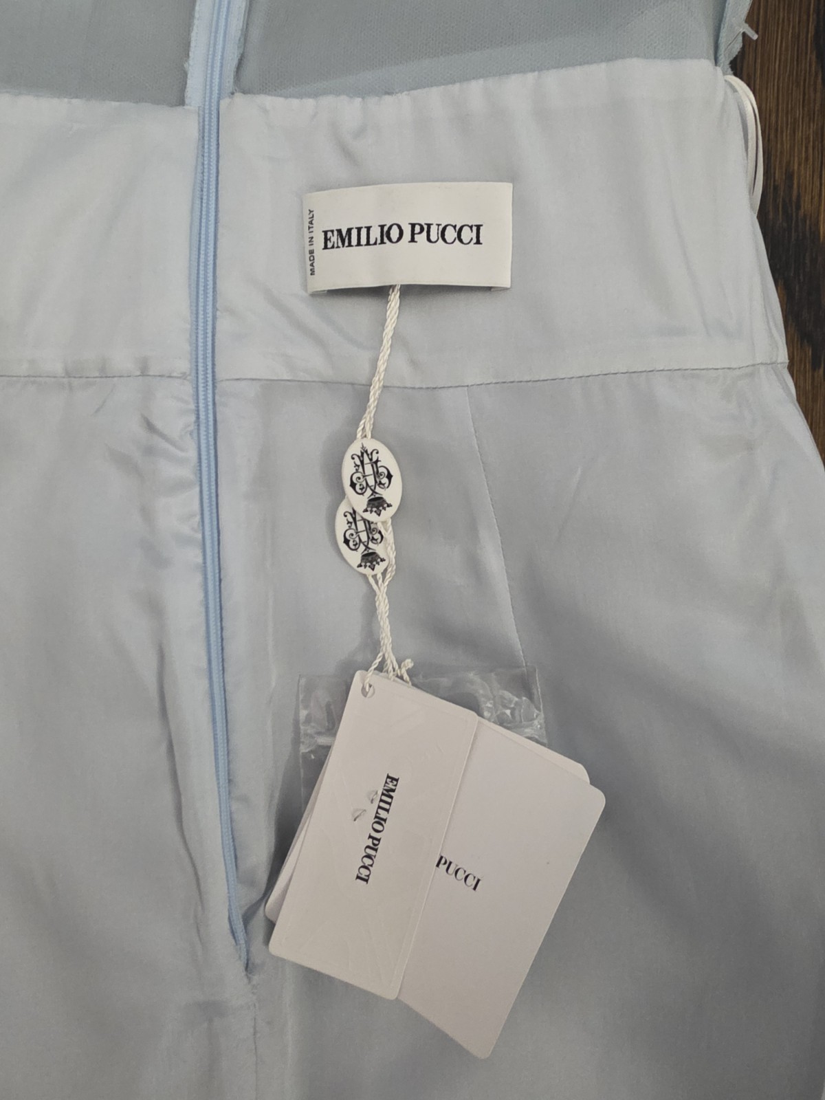 Vintage Emilio Pucci Silk Light Blue Chiffon Wool Sheath Dress IT38 NWT W/Hanger