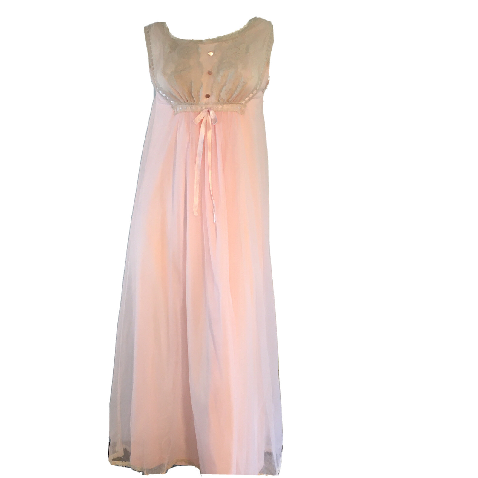Vintage Gilead Ankle Length Nightie Pink With Cream Lace Trim Made in USA Medium