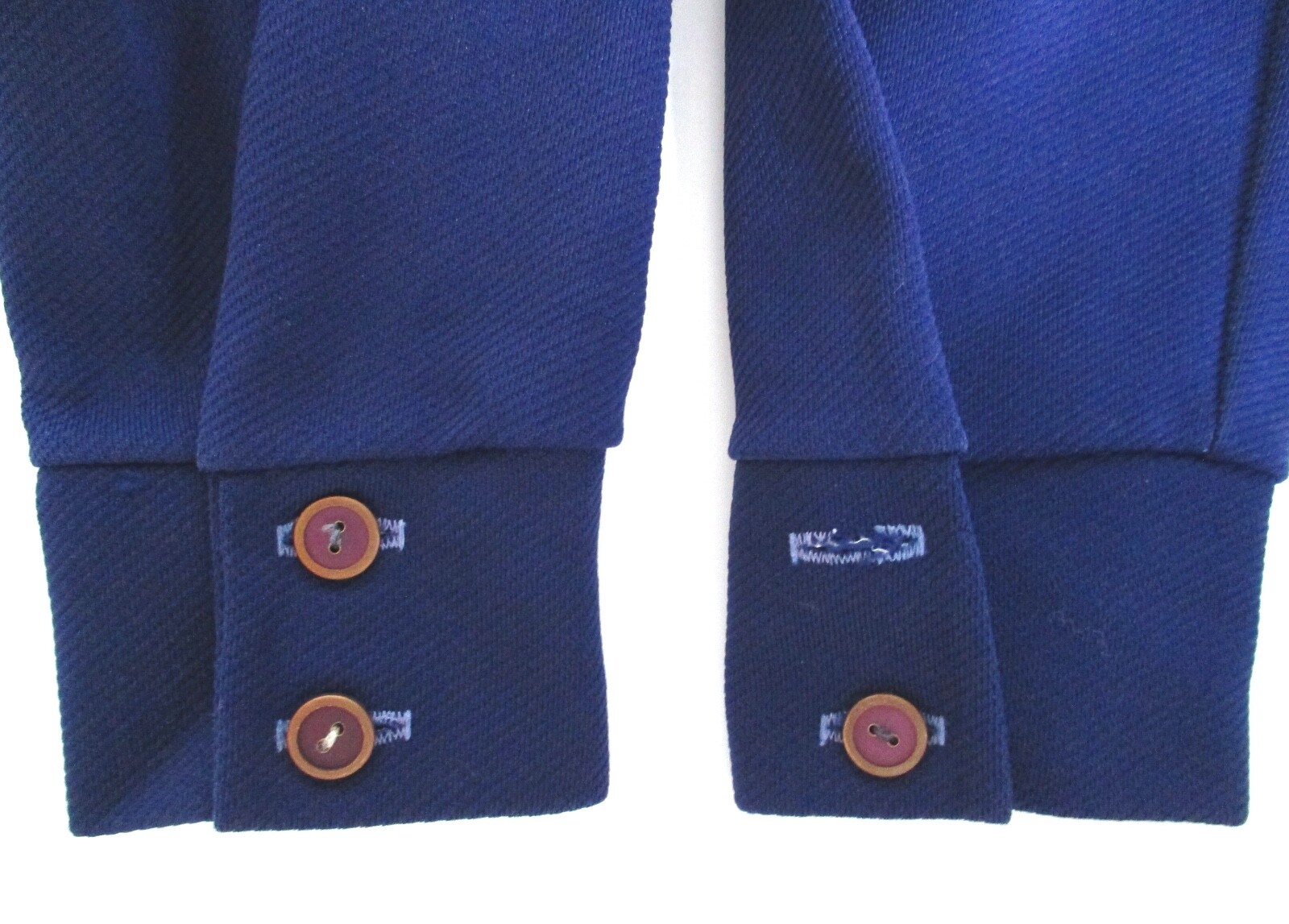 Vtg 70s Blue Textured Poly Knit Button Blouse Top Tie Belt Pockets Dagger Clr 18