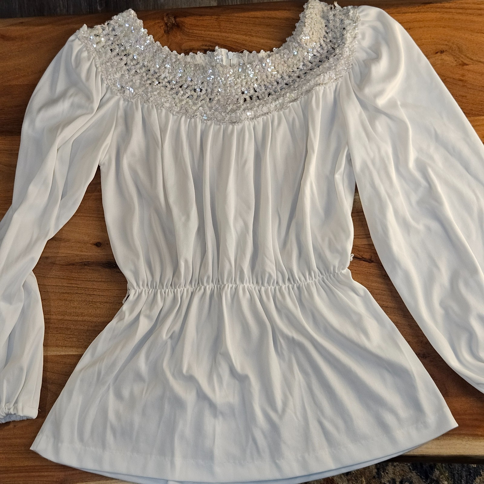 Vintage 1970s/1980s ILGWU Iridescent Sequin Off-The-Shoulder Blouse