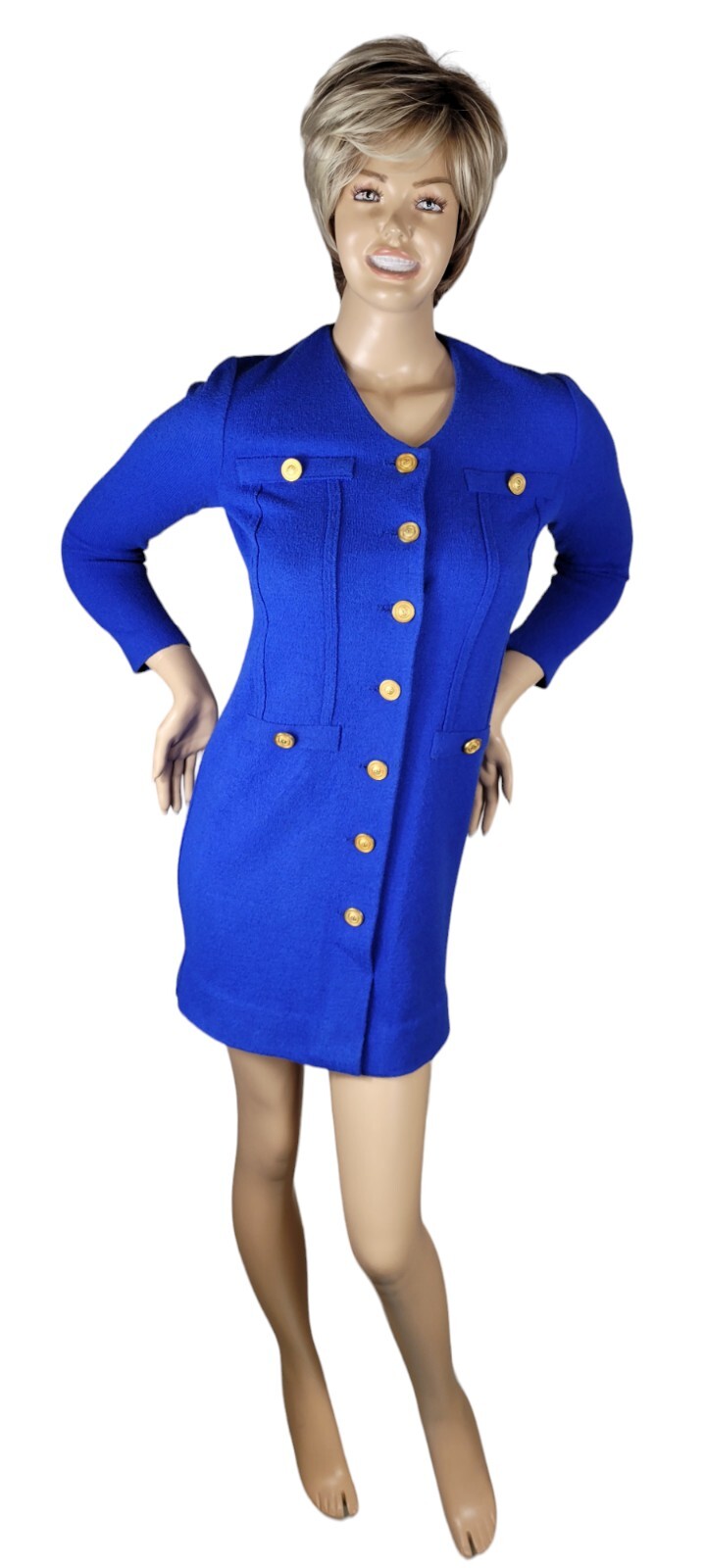 Vintage 70’s Castleberry Royal Blue Knit Sweater Sheath Dress Long Sleeve M 10P