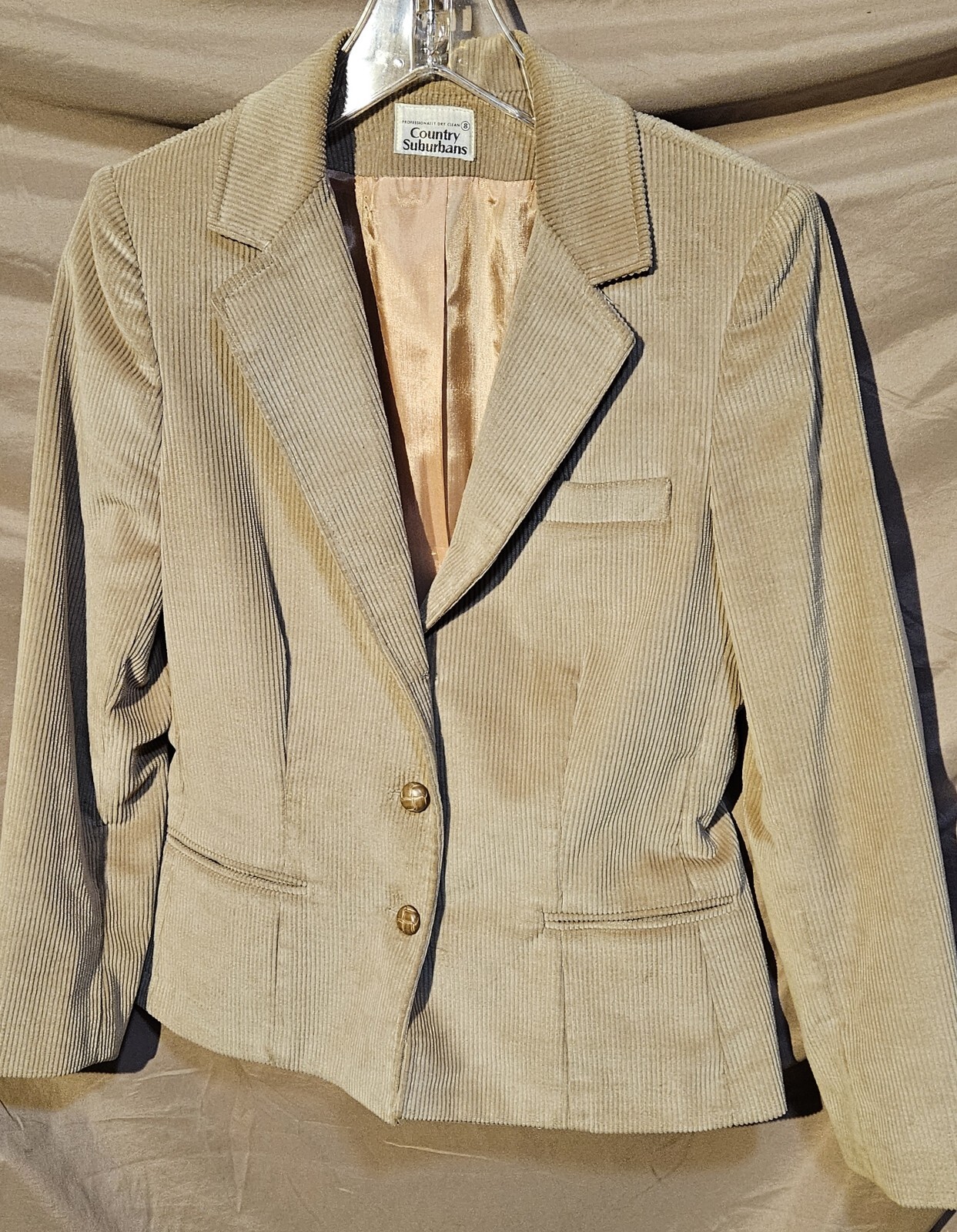 COUNTRY SUBURBANS VTG 70’s 80’s TAN CORDUROY BLAZER JACKET FITS S/M (size 8)