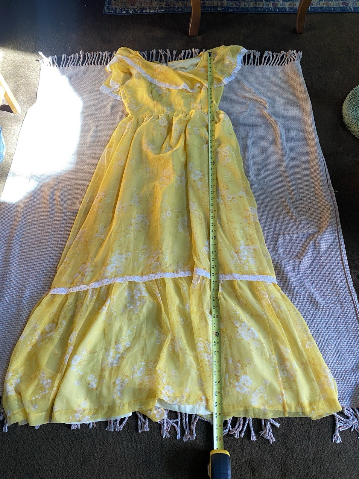 Vintage 70S Handmade Chiffon And Lace Metal Back Zipper Measurements And Photos