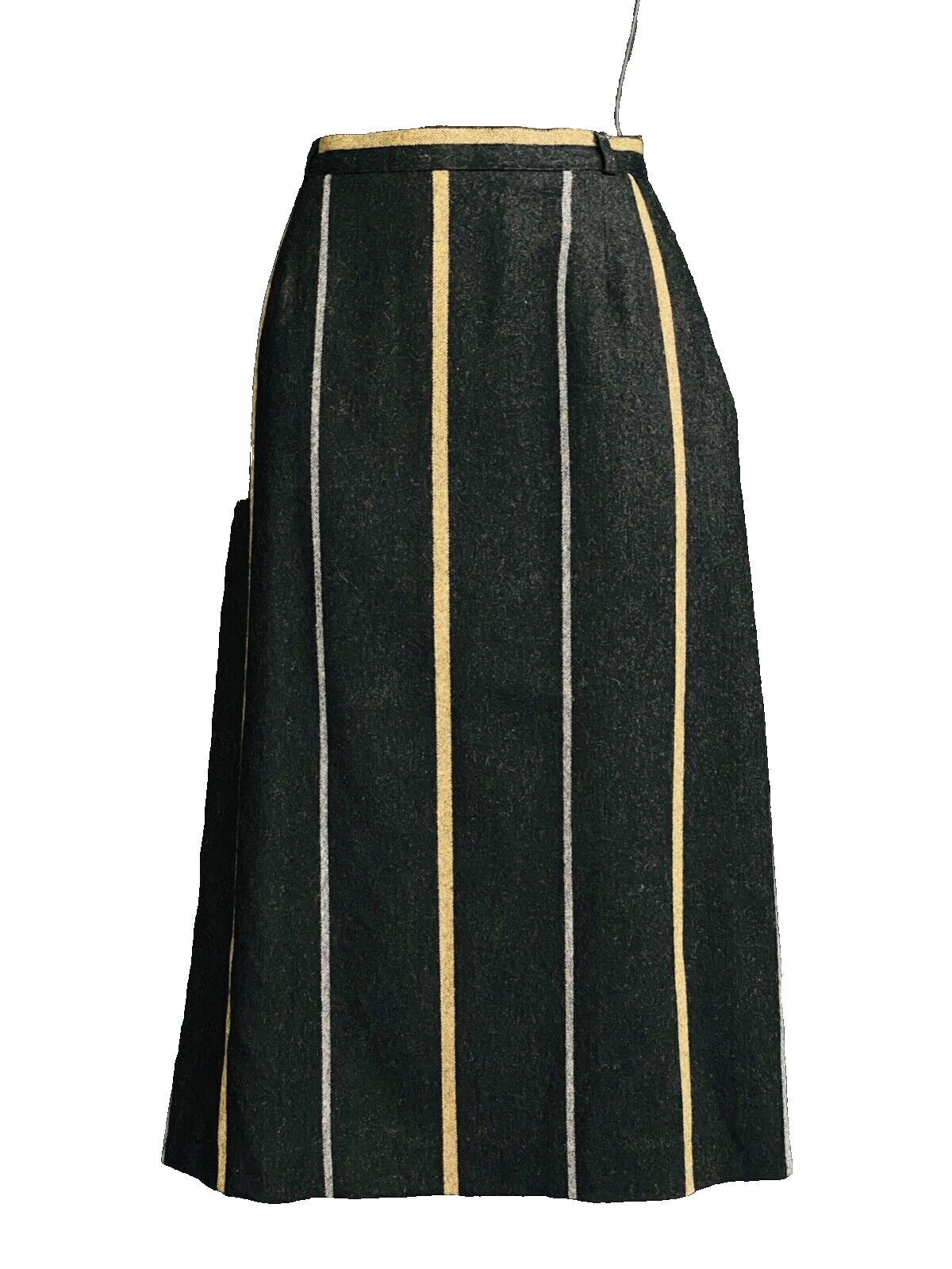 Vintage 1970s black striped pencil skirt, John Meyer yellow wool knee length