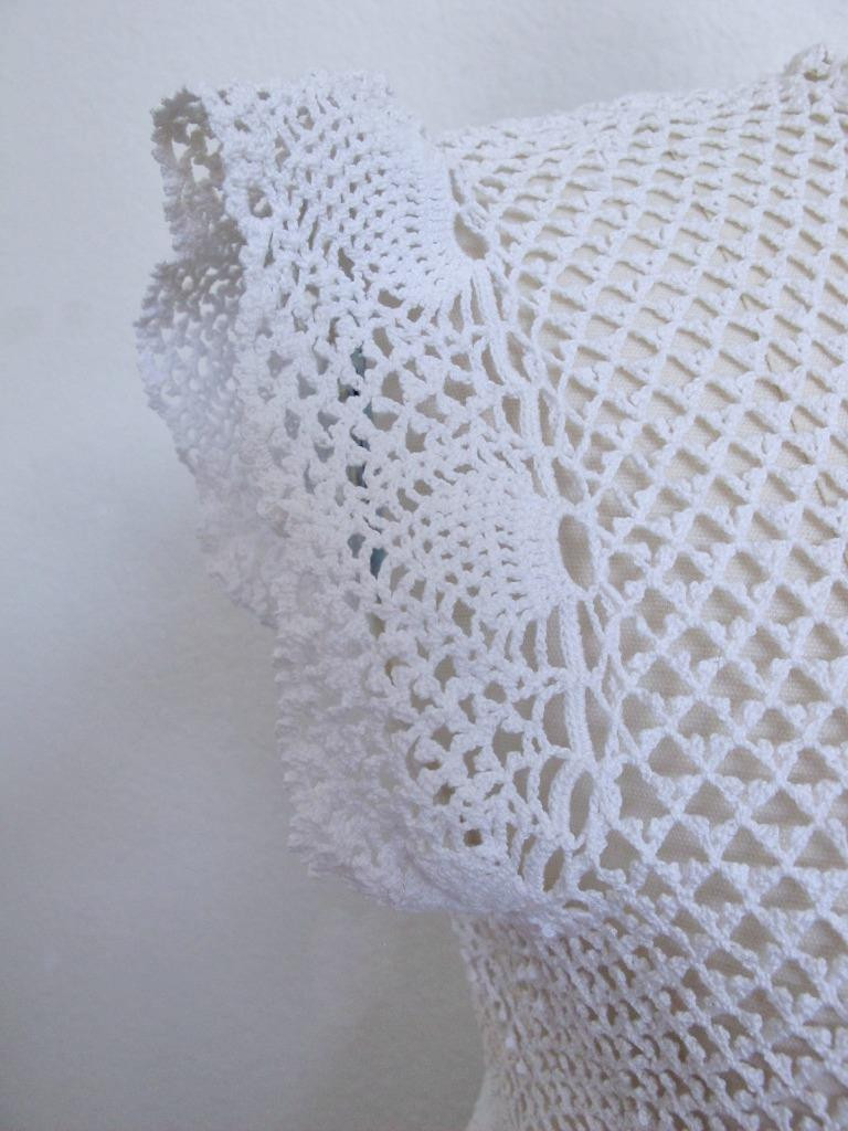 Vintage Hand Crocheted Button Down Cardigan Top S Cotton Openwork Lace Pineapple