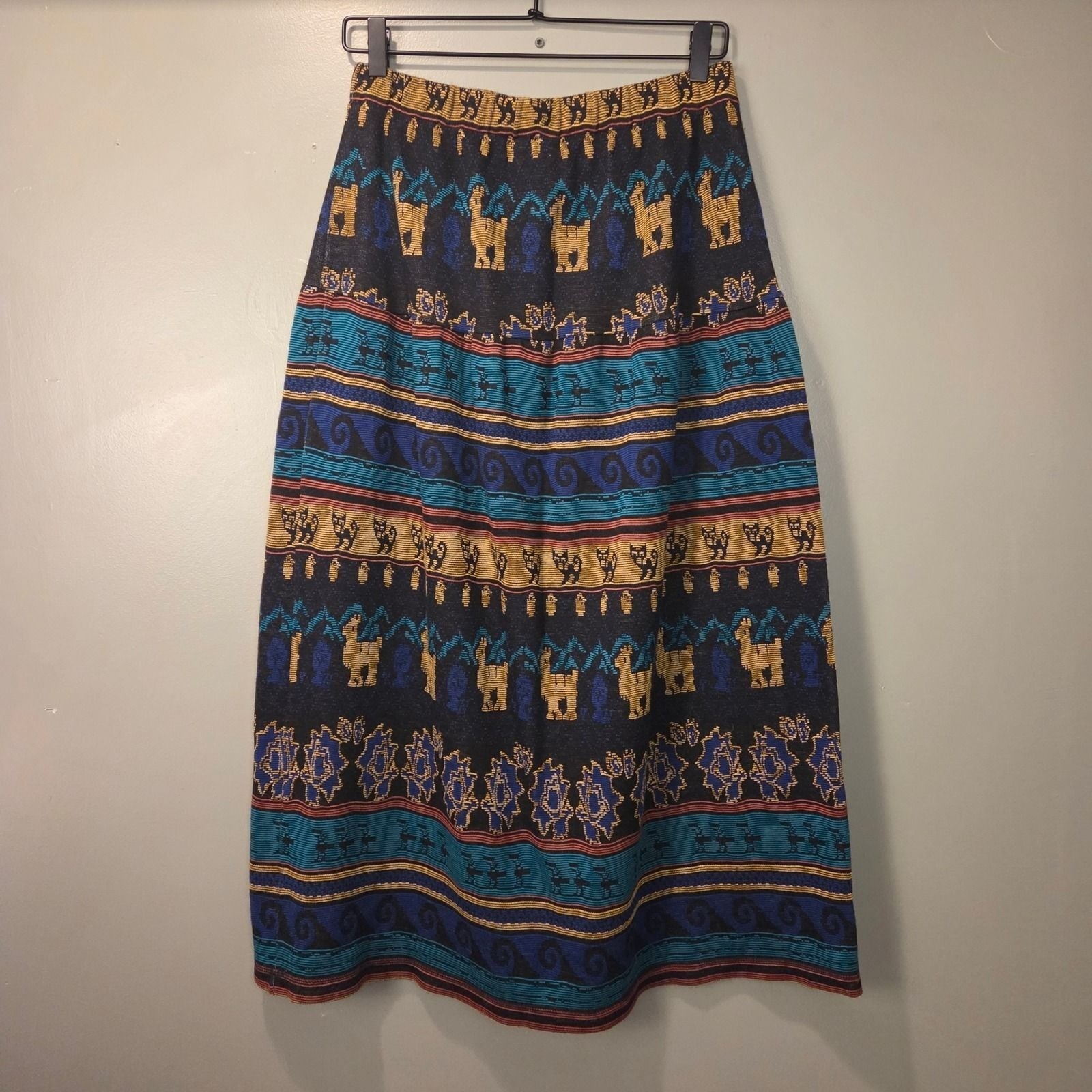 Vintage Melrose Knits Women’s Peruvian Print Pull On Midi Skirt Size L