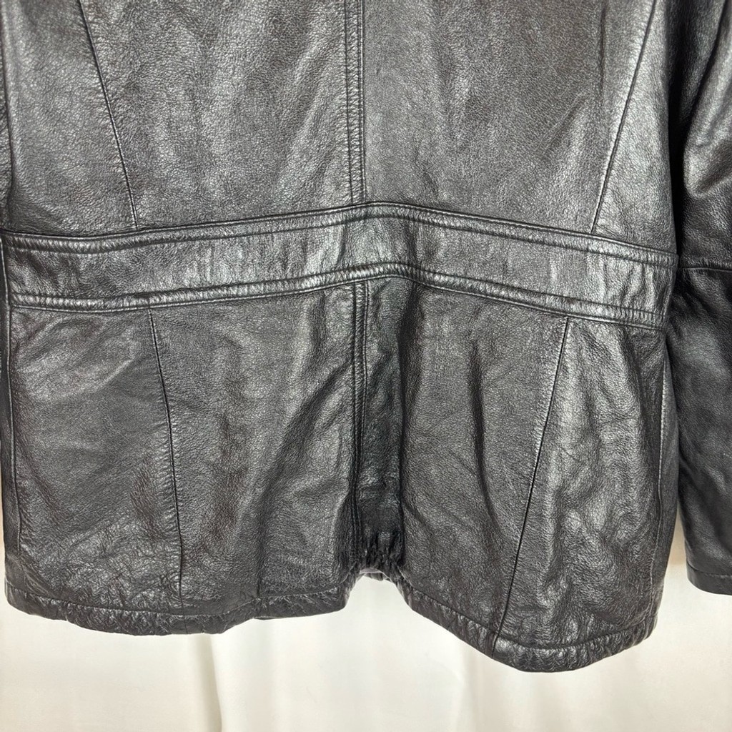 Vintage Maxima Black Leather Jacket Classic Style Hip 2 Pockets Length size L