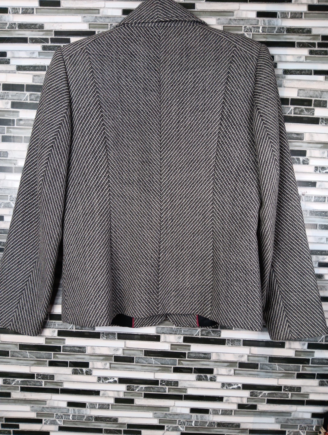 Wool Blazer Women’s 8 Gray Black Tweed Striped Italian Career Jacket Old Money