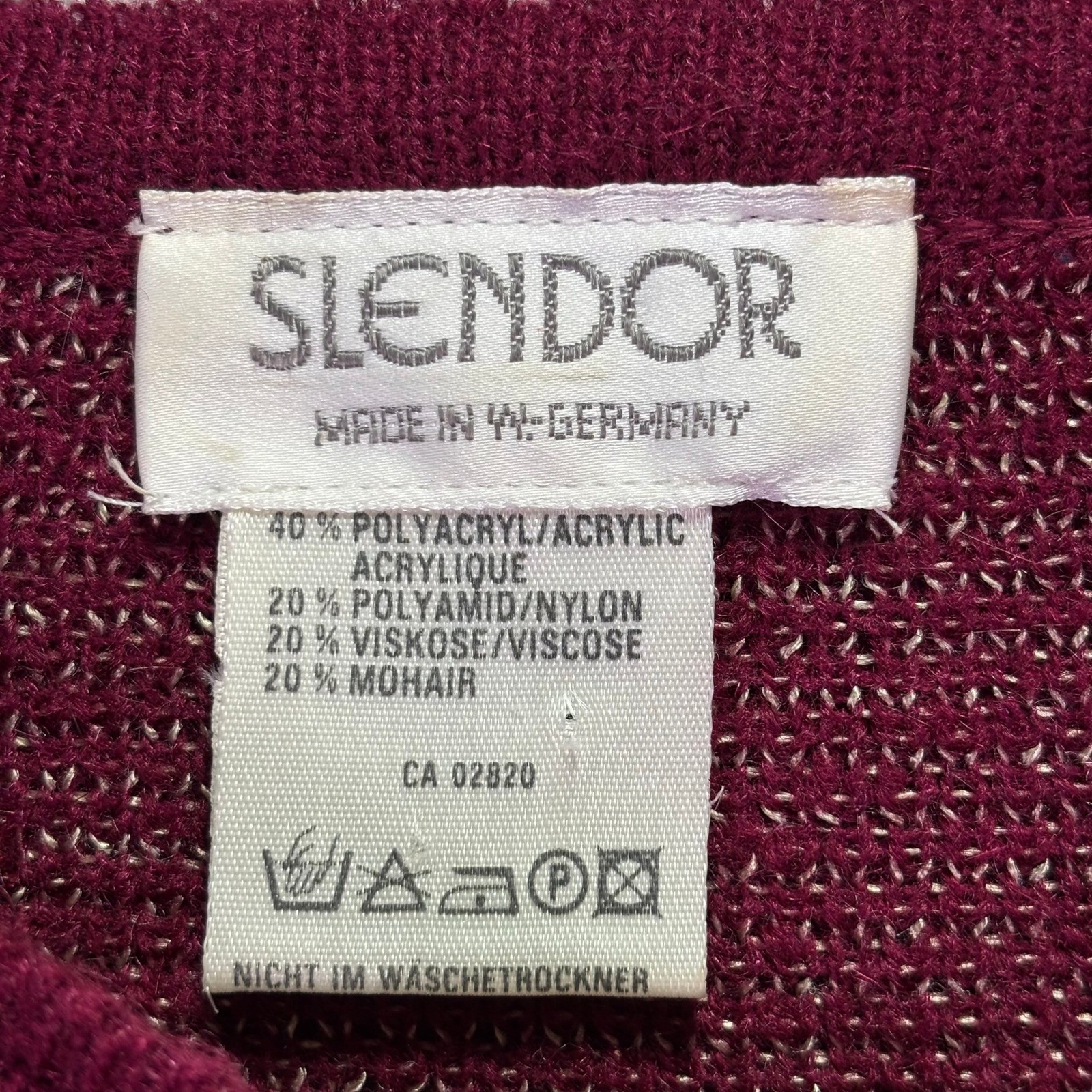 Vtg Slendor Womens Sweater 16 XXL Burgundy Geometric Mohair Blend West Germany