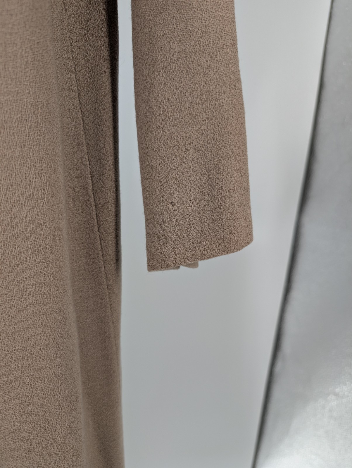 Bill Travilla Vintage 70s Crepe Beige Wrap Asymmetric Dress Hollywood USA Sz 14