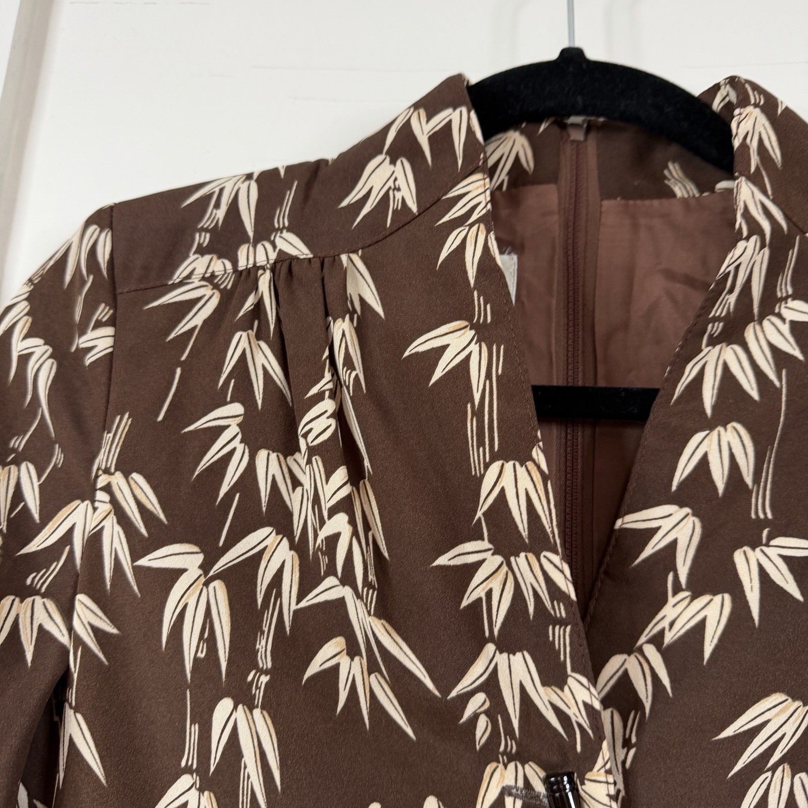 Vintage Galaus By Tokyo Chocolate Brown Bamboo Print Dress 60s/70s Retro