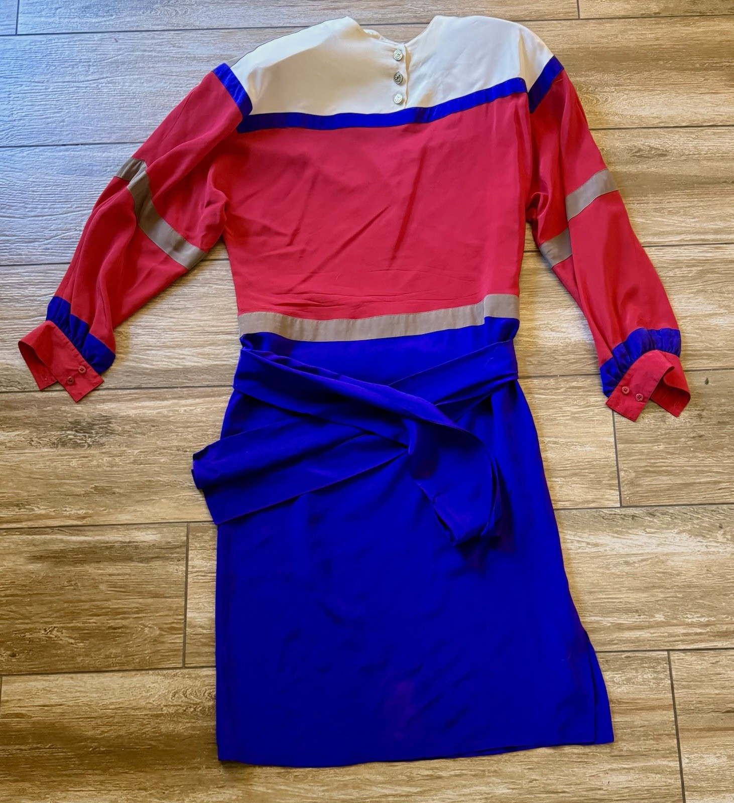 Vintage Francesca Of Damon Starington 100% Silk 1980s Color Block Dress Size 12