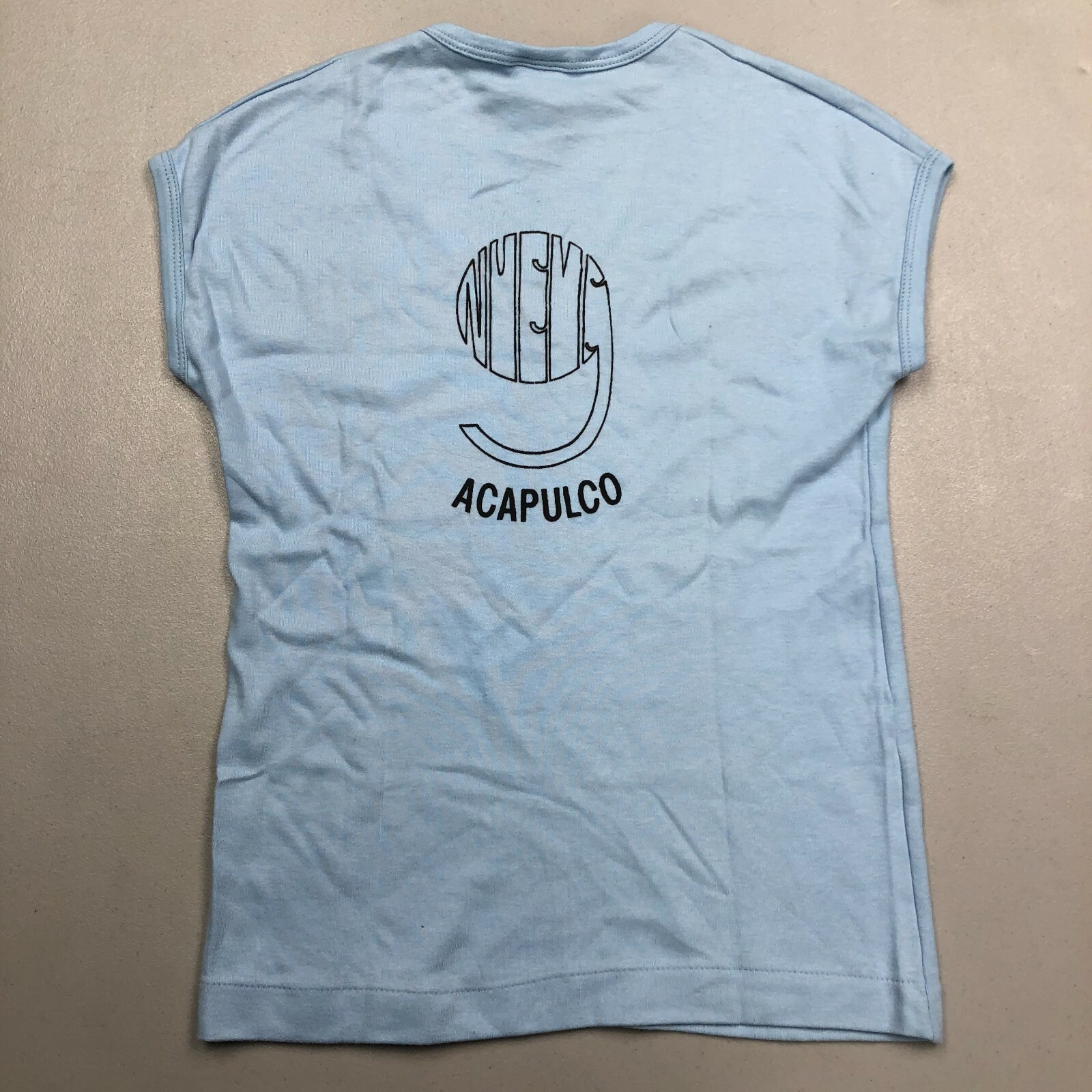 Vintage Shato Acapulco Double Sided Single Stitch Sleeveless Large Blue T Shirt