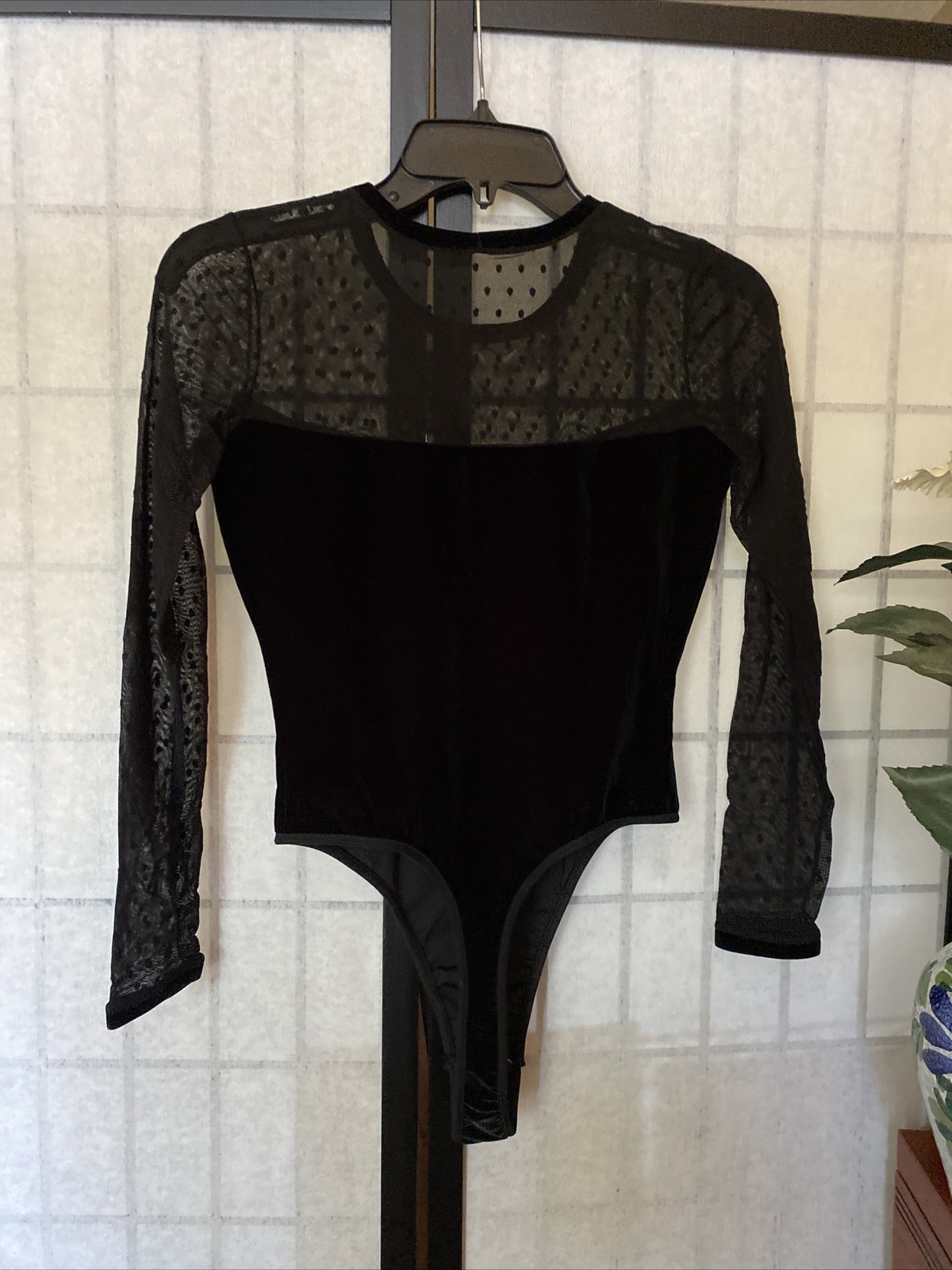 Didi Wom M VTG 90s Designer Boutique Sexy Stretch Velvet&Chiffon Thong Bodysuit