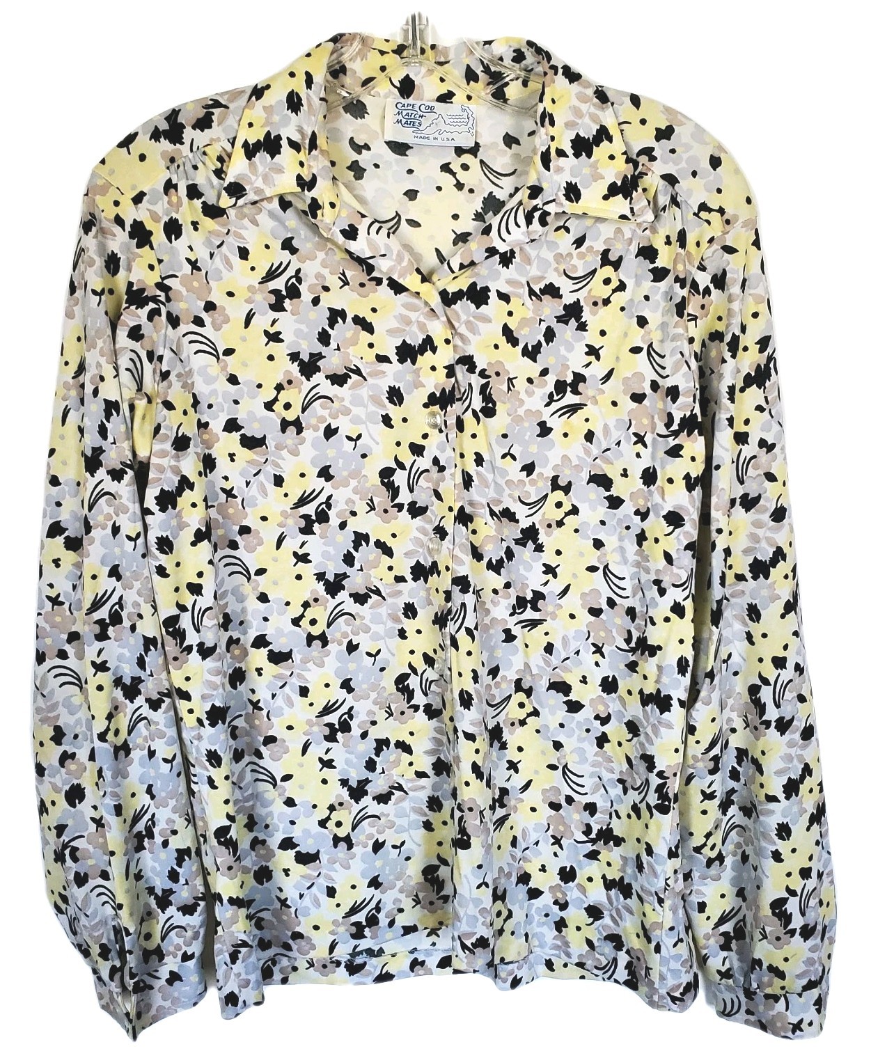 Vtg Cape Cod Match Mates Ditsy Floral Button Down Shirt Long Sleeve Retro Mod M