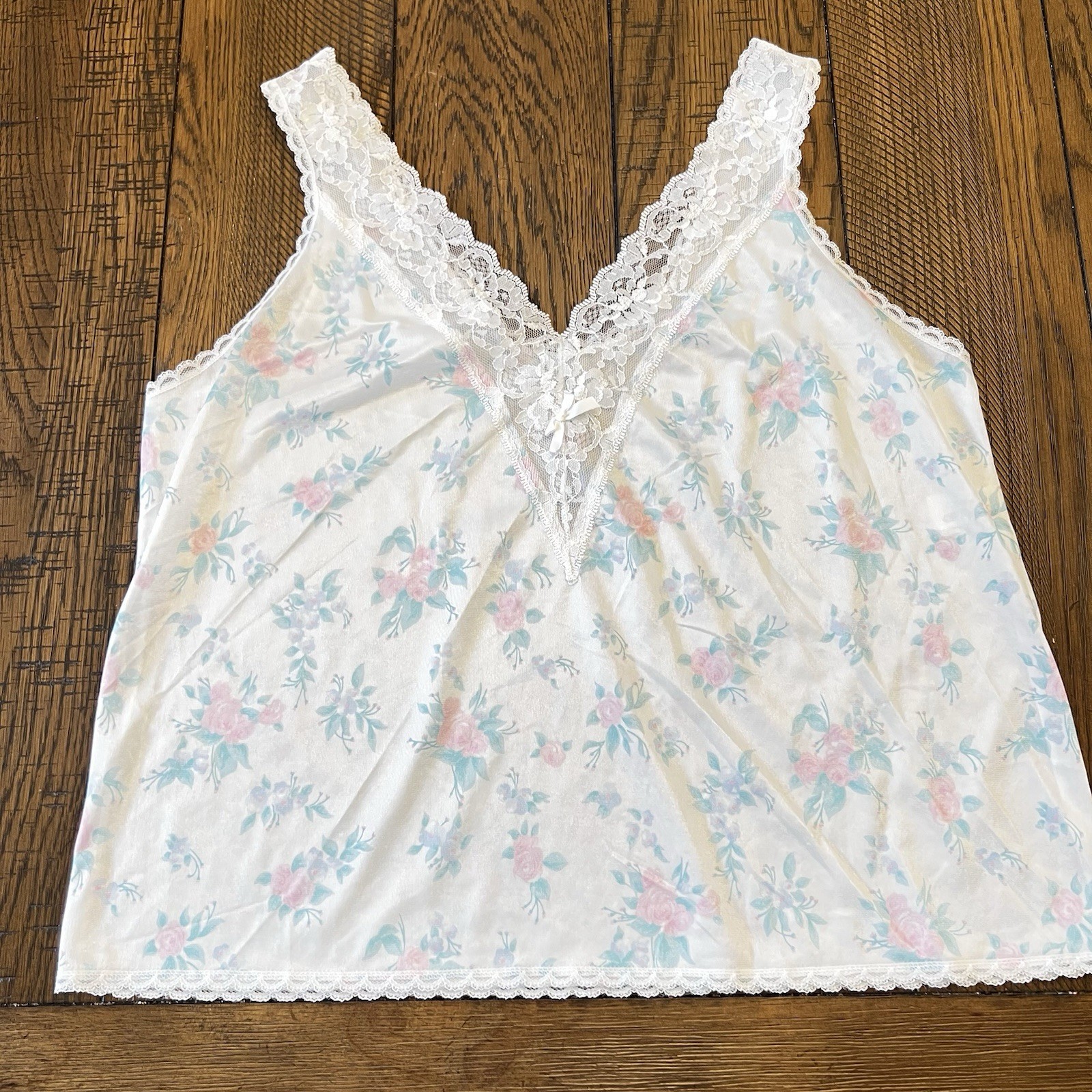 Vintage Floral Lace Camisole Ashley Taylor Nylon Large B Women’s Made In USA