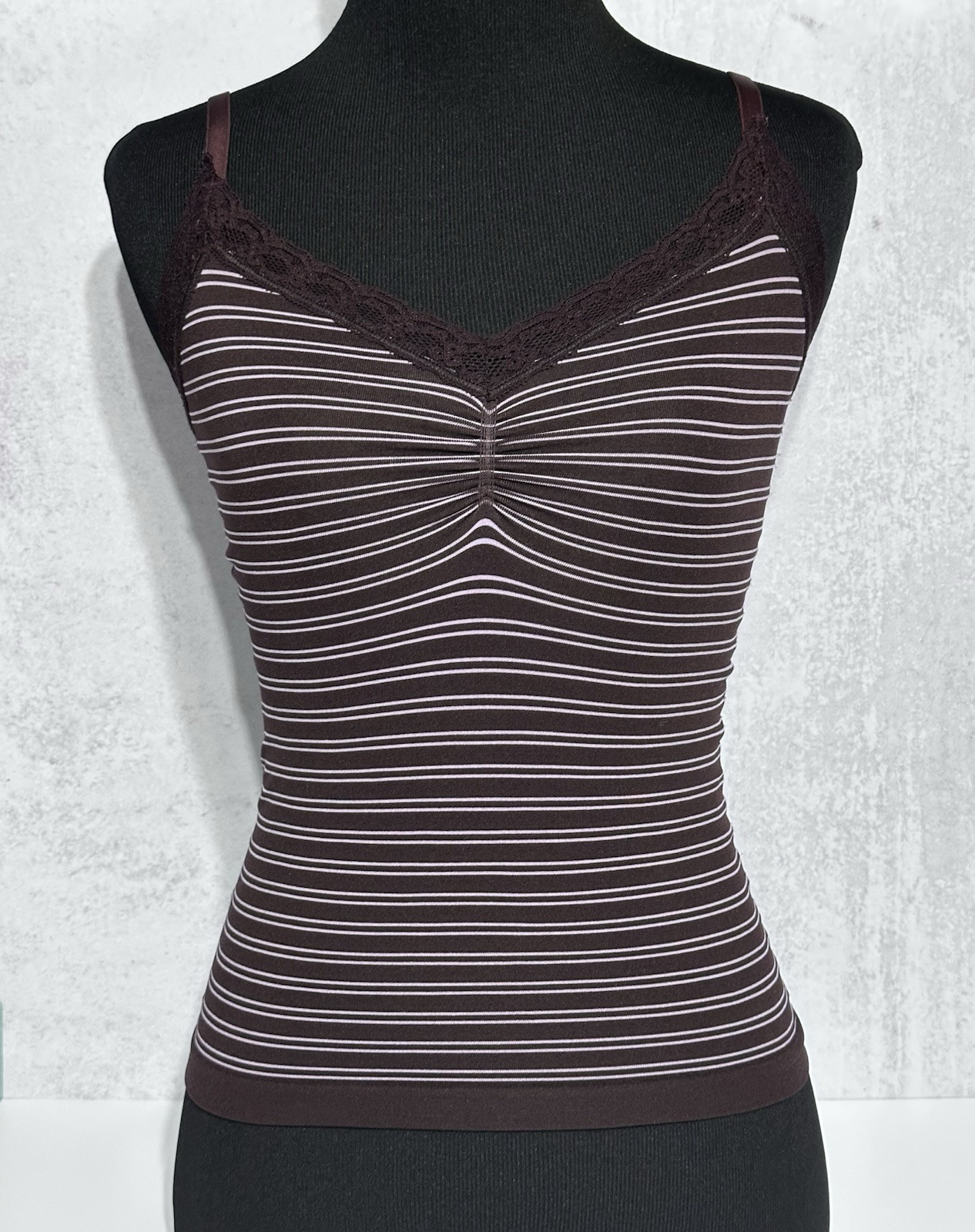 Vintage Y2K Calvin Klein Camisole Small Plum Seamless Stretch Striped Lace Trim