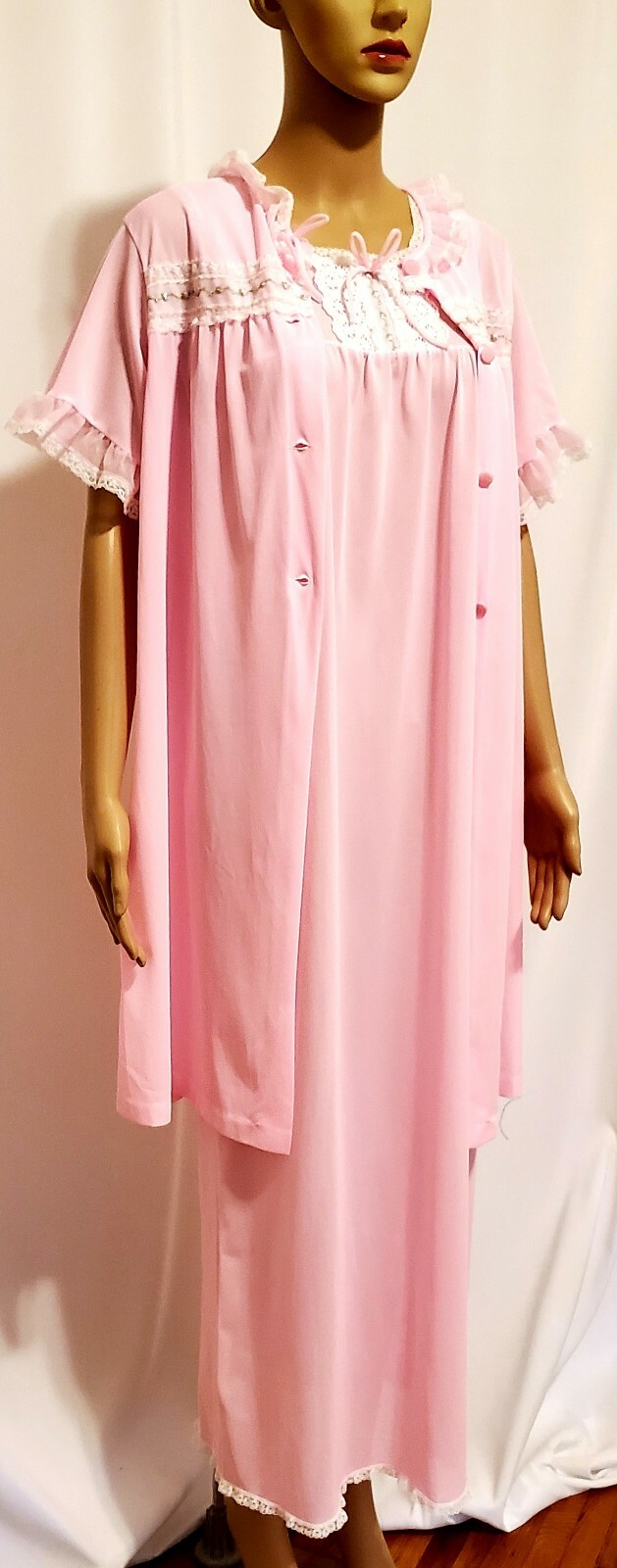 Stoneswear Vintage Pink With Lace Trim Peignoir Nightgown Set Size M