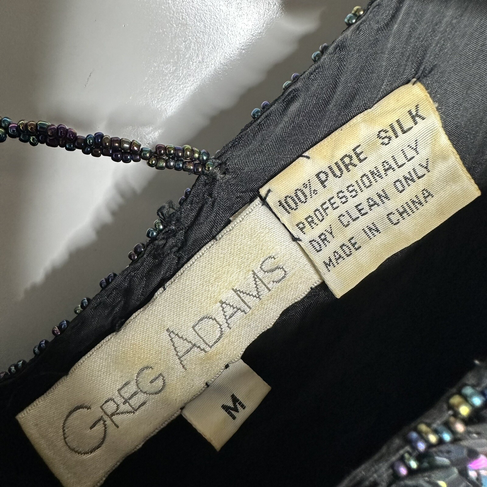 Greg Adams Vintage 80’s Pure Silk Sequin Beaded Flapper Style Party Dress M