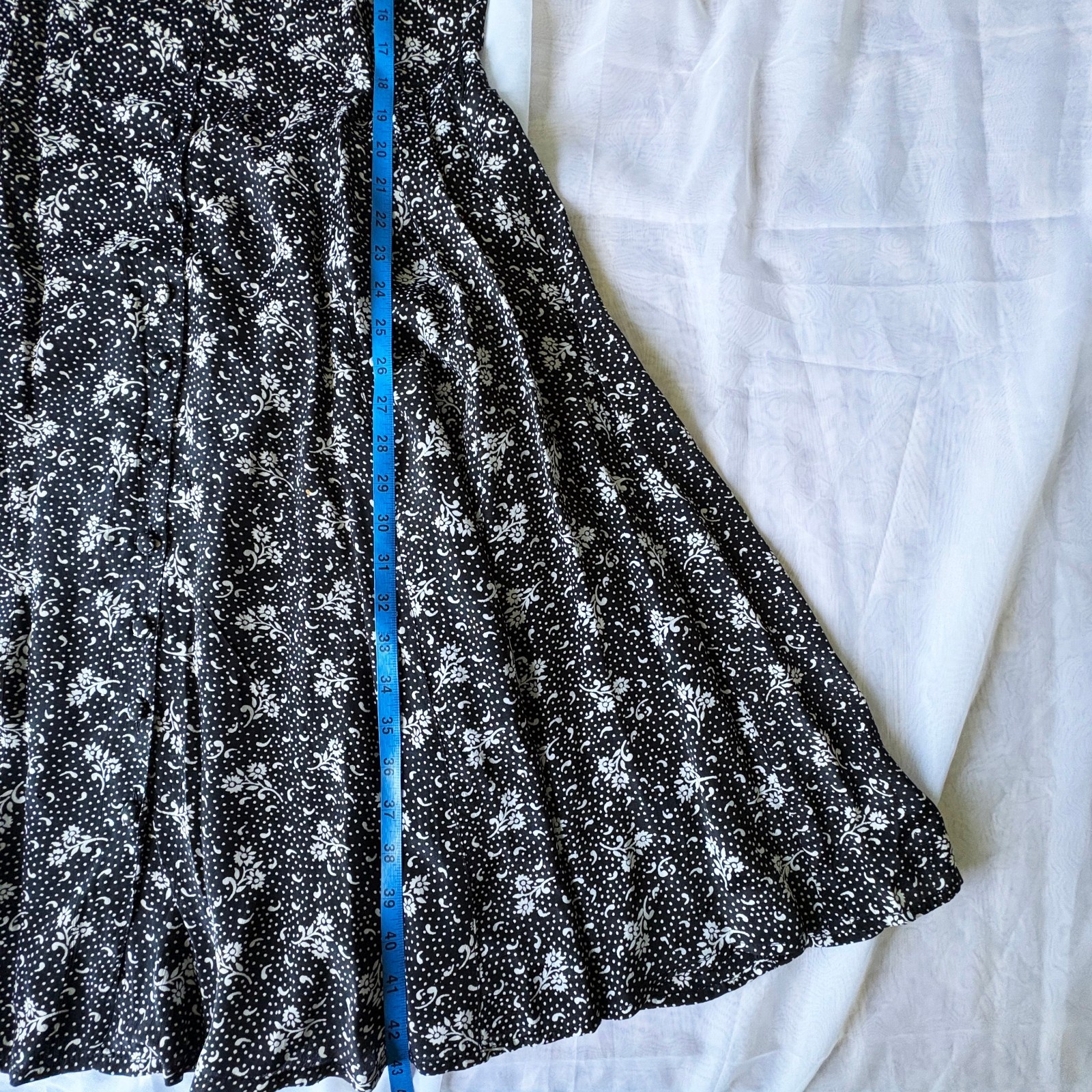 Vintage 90s Nostalgia Black Floral Print Prairie Dress, Rayon, Size M 11/12