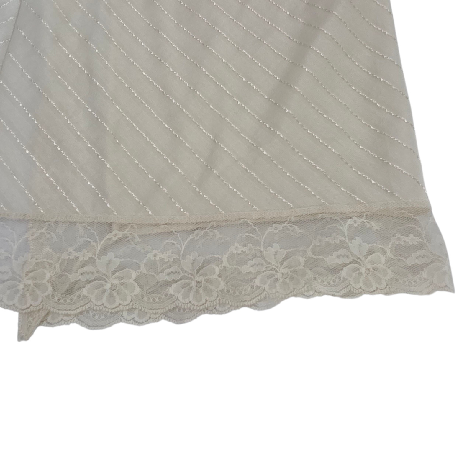 VTG Movie Star Slip Skirt Womens Cream S Polyester Elastic Waist Slit Lace Trim