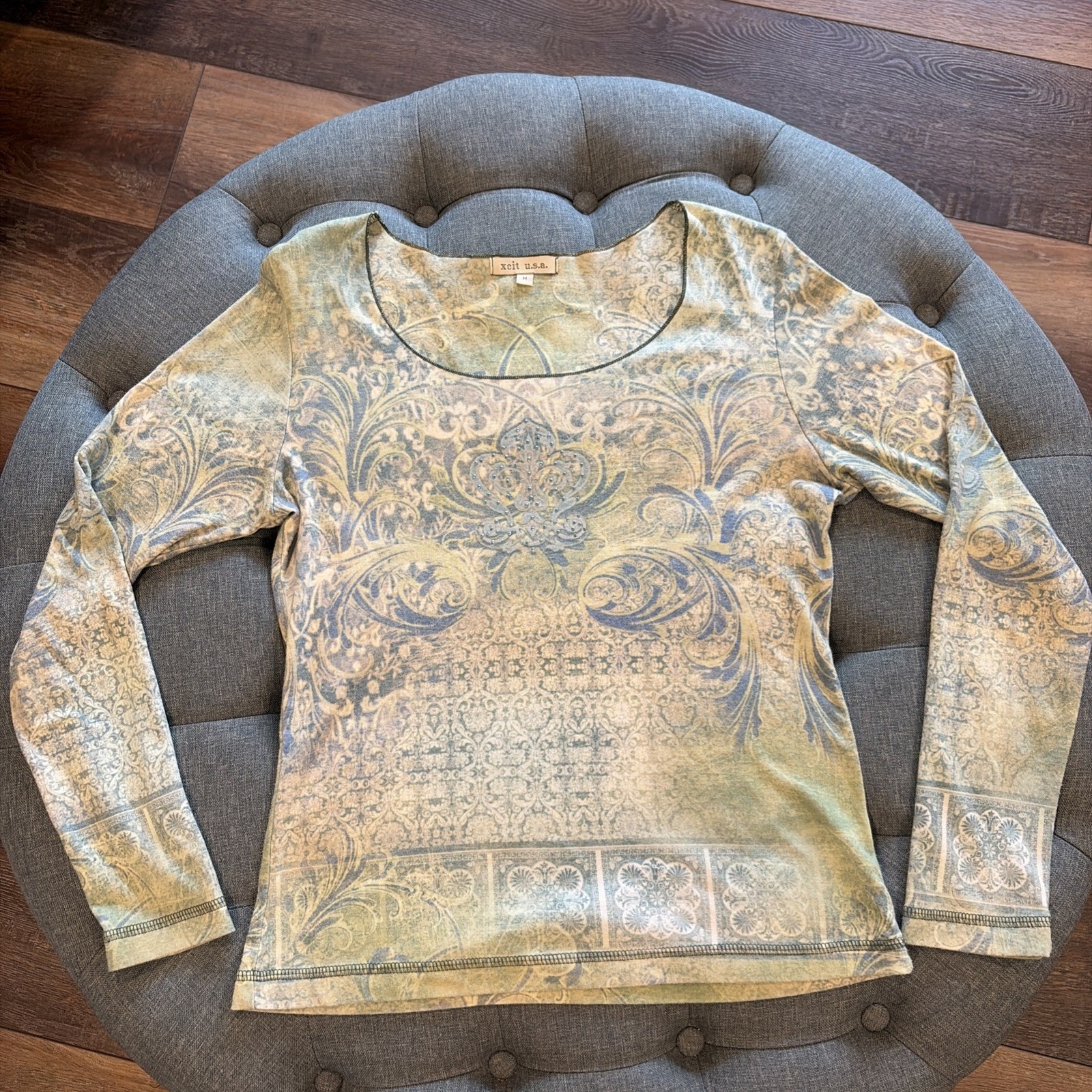 Vintage y2k earthy cottagecore sage green long sleeve shirt M