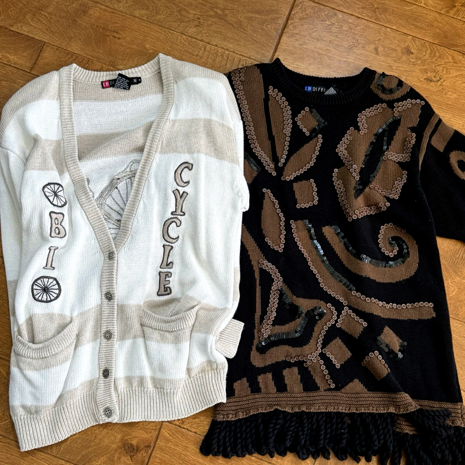 I.B. Diffusion Women’s Small Cardigan Sweater Lot of 2 Vintage 90s Black Brown