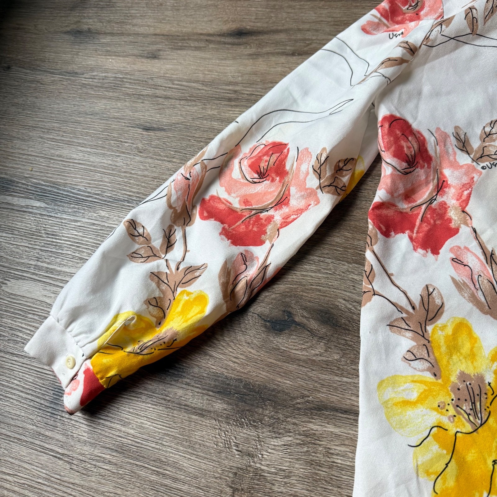 Vtg 60/70s Vera Neumann Novelty Print Floral Dagger Collar Button Up S/M