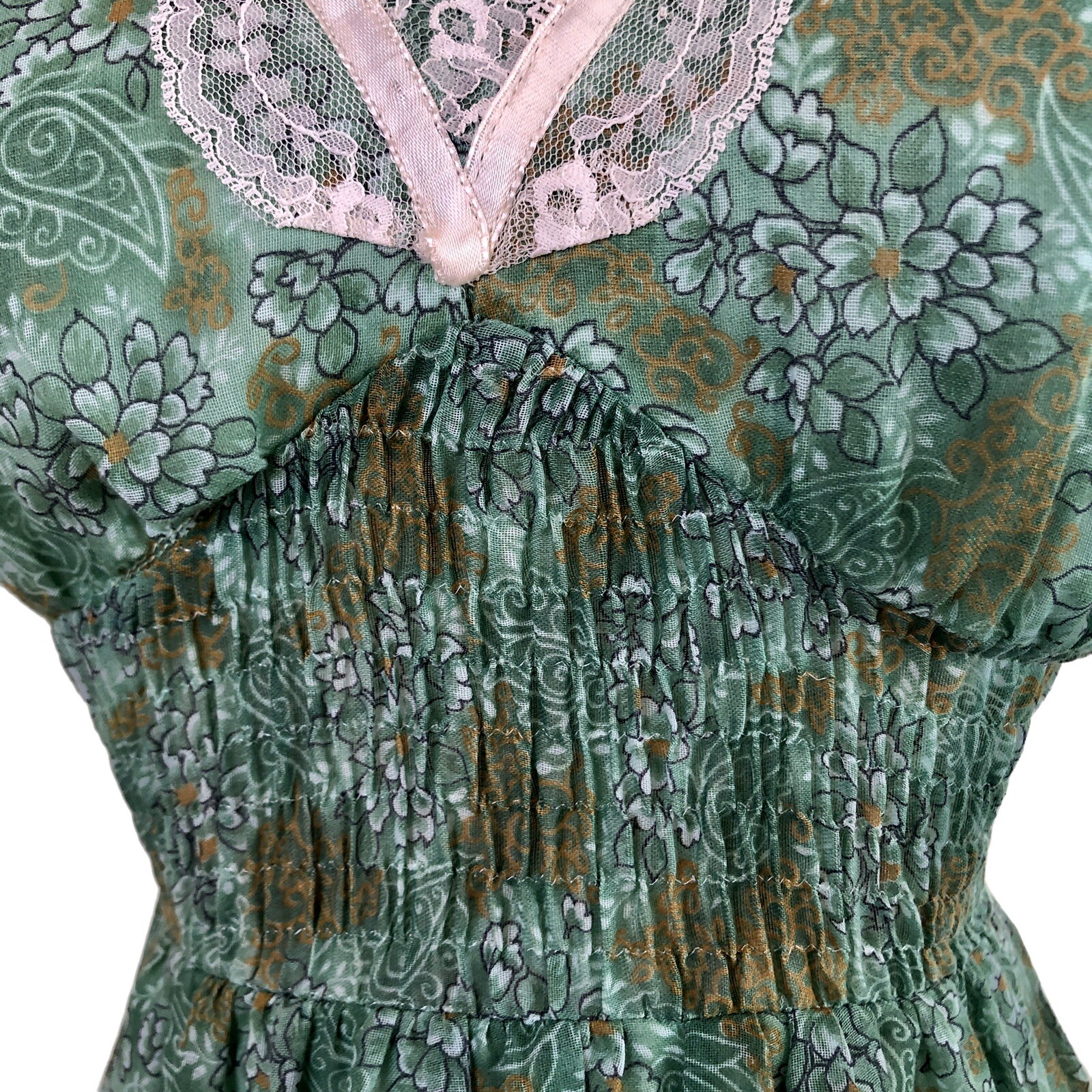 Vintage Maxi Prairie Dress Candi Jones of California ￼Green Floral Boho 70s Sz 3