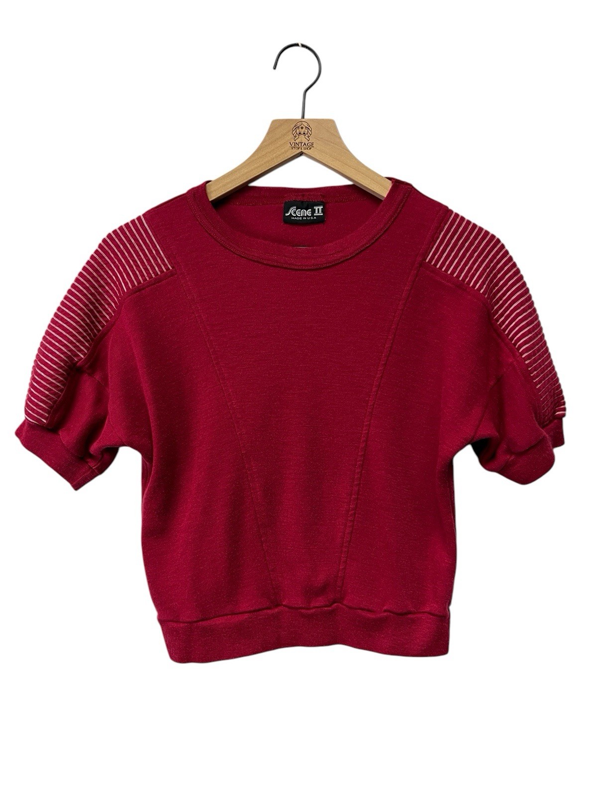 Vintage 80s Scene II Dark Red Raglan Short Sleeve Crop Top USA Made Small?