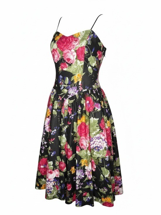 Vintage Floral Fit & Flare Smocked Dress 80’s Romantic Made in USA